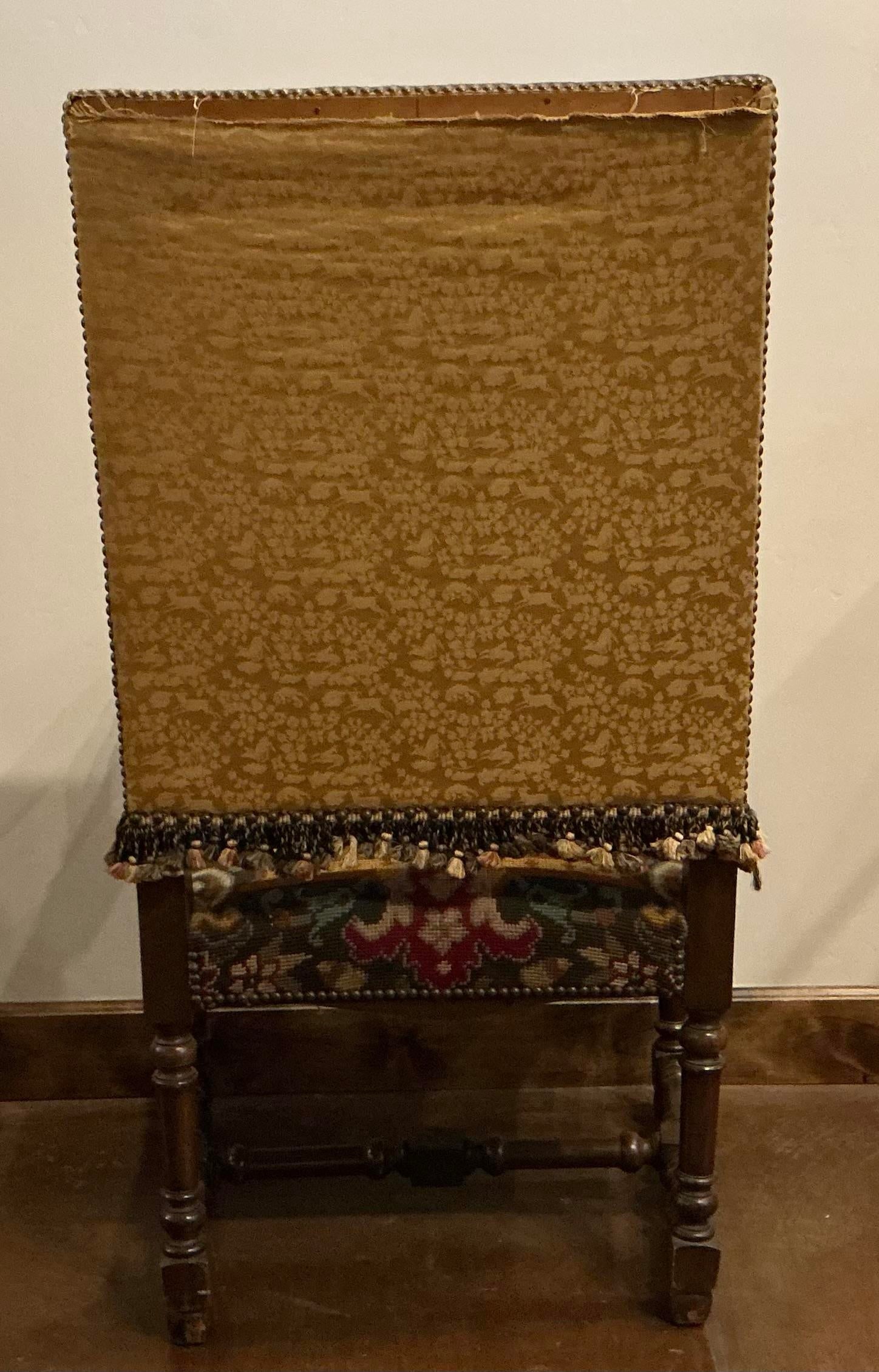 Antique William and Mary Style Chair With Needlepoint Seat and Front of Back - 5