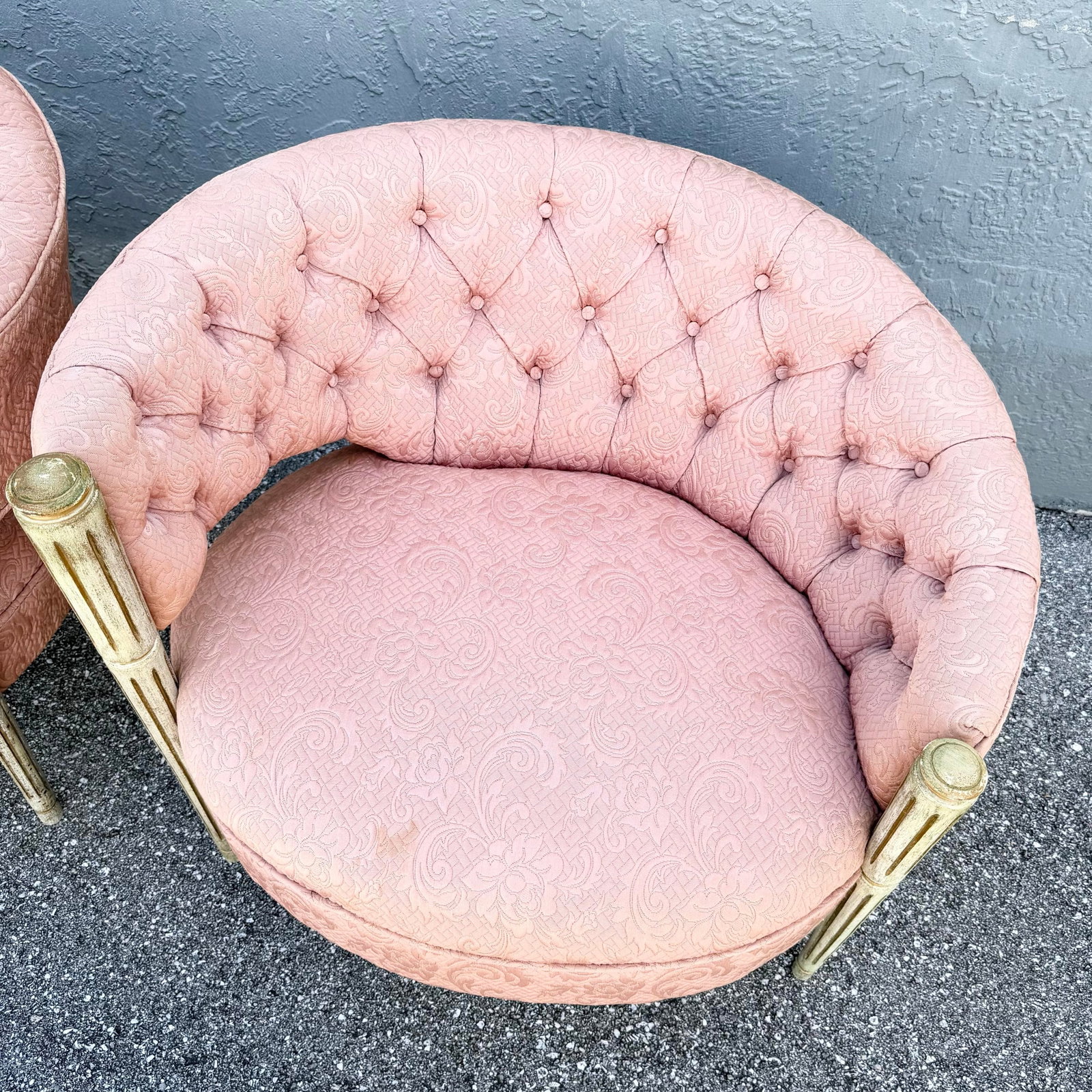 Vintage French-Style Tufted Pink Barrel Accent Chairs - A Pair - 10