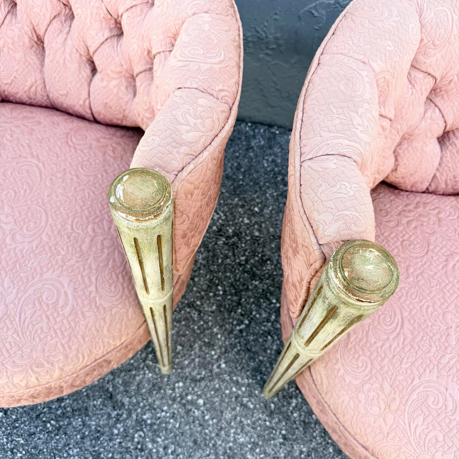 Vintage French-Style Tufted Pink Barrel Accent Chairs - A Pair - 11