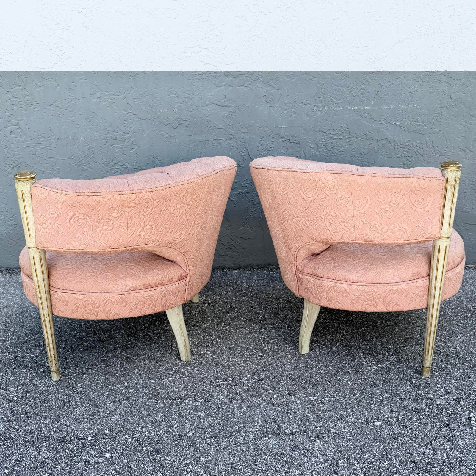 Vintage French-Style Tufted Pink Barrel Accent Chairs - A Pair - 3