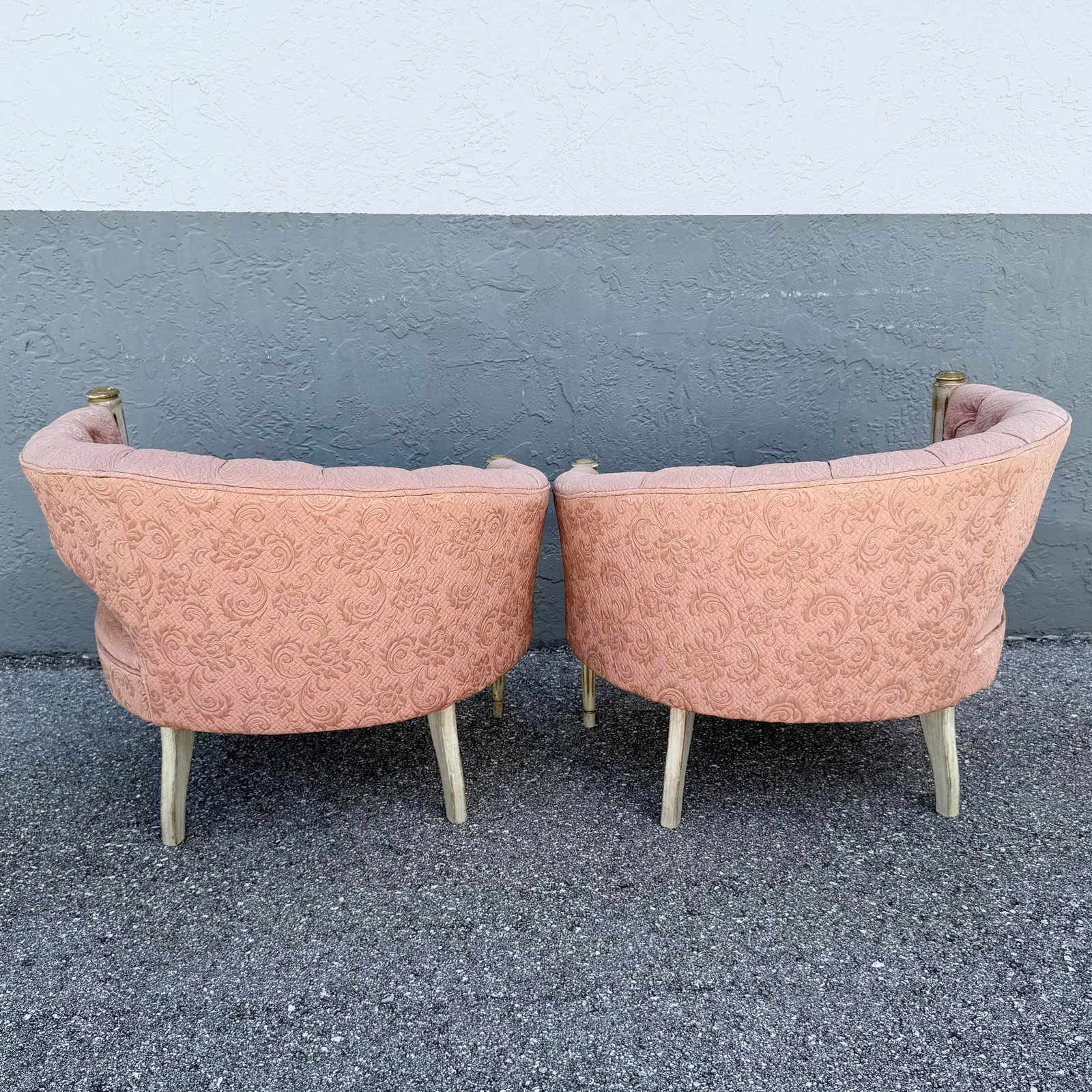 Vintage French-Style Tufted Pink Barrel Accent Chairs - A Pair - 7