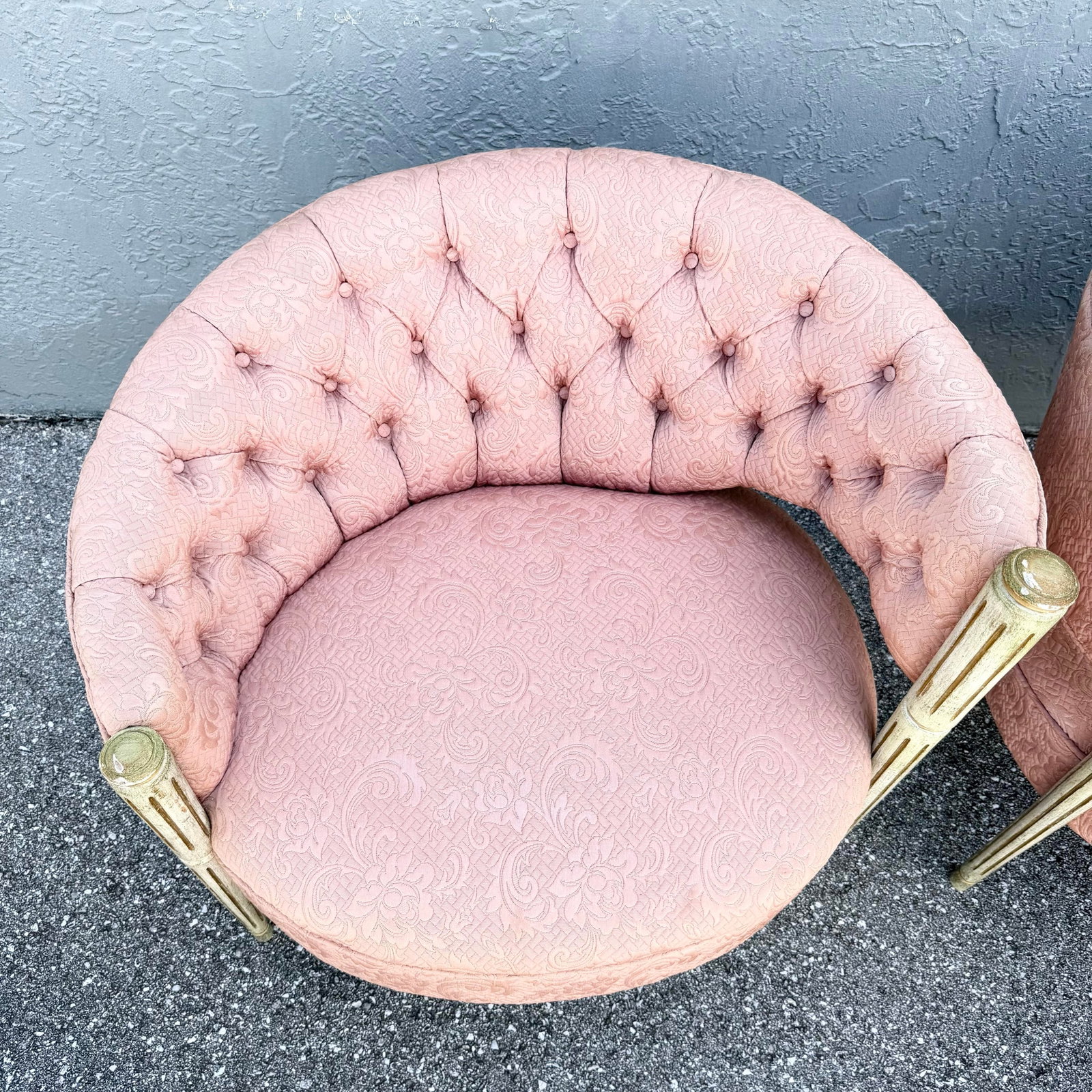 Vintage French-Style Tufted Pink Barrel Accent Chairs - A Pair - 9