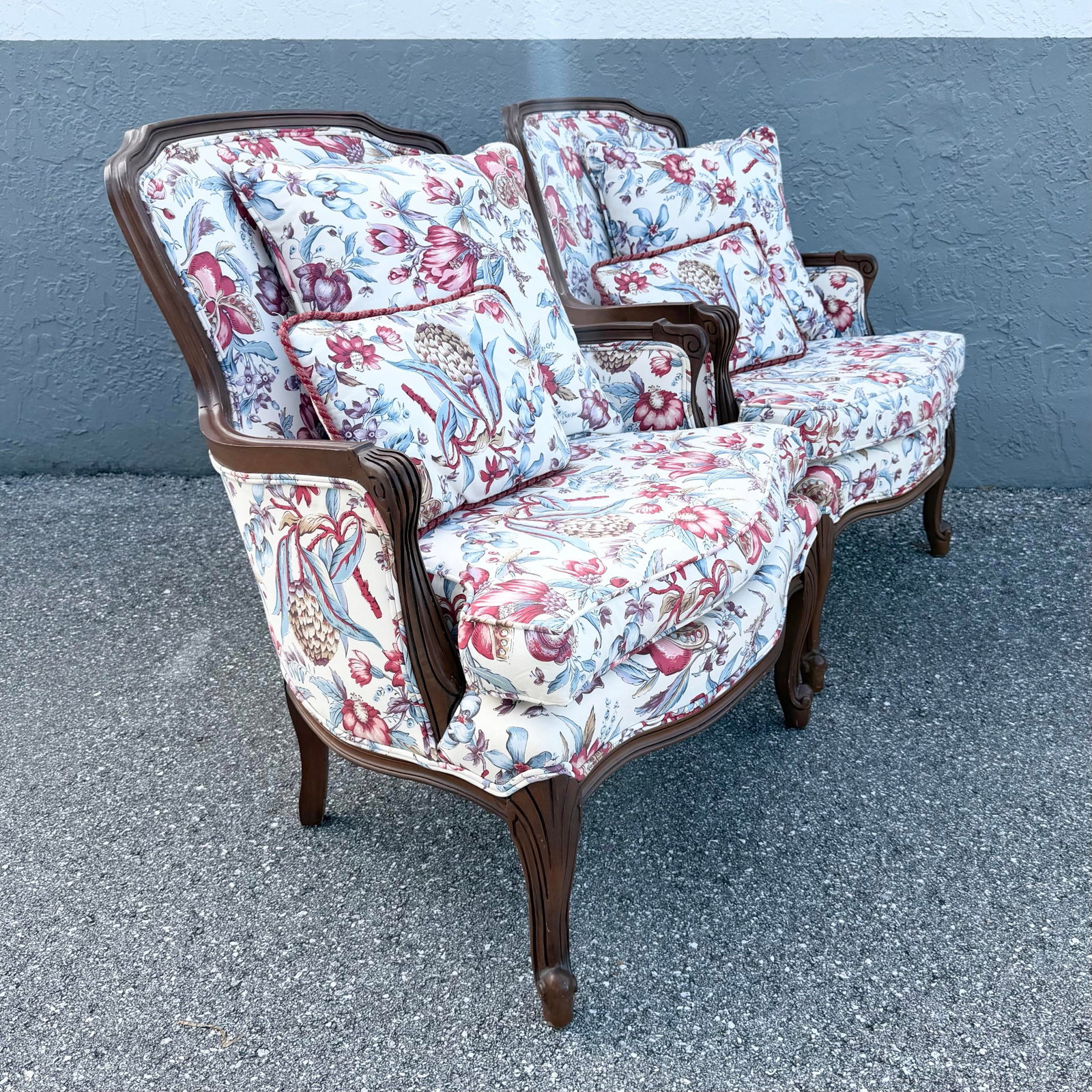 Vintage French Provincial Floral Upholstery Lounge Chairs - Pair - 2