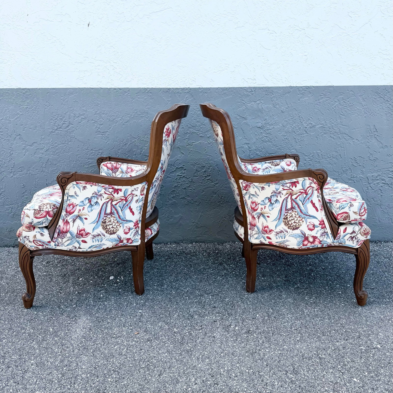 Vintage French Provincial Floral Upholstery Lounge Chairs - Pair - 3