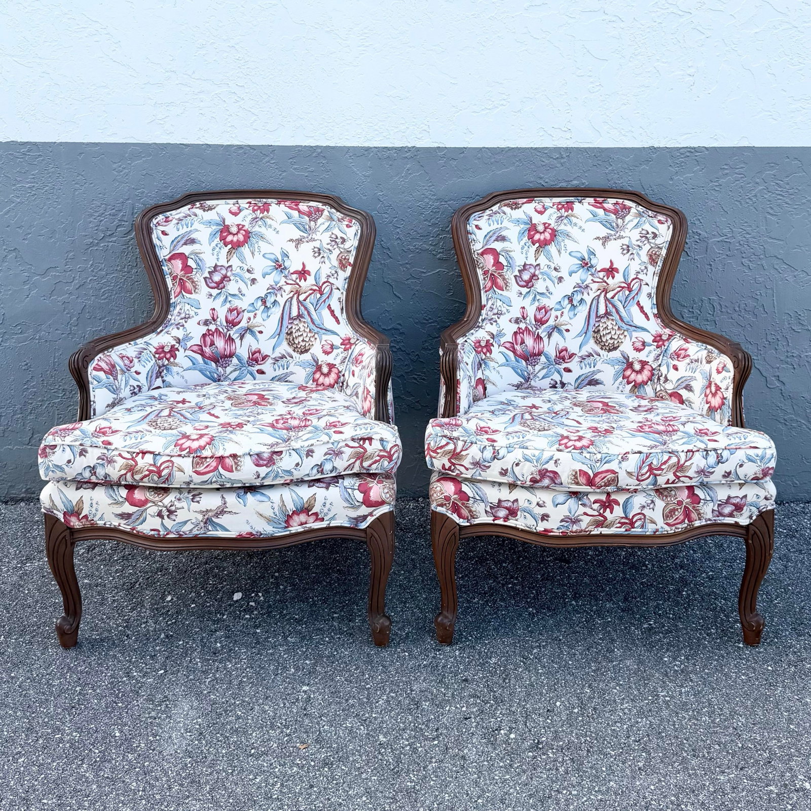 Vintage French Provincial Floral Upholstery Lounge Chairs - Pair - 4