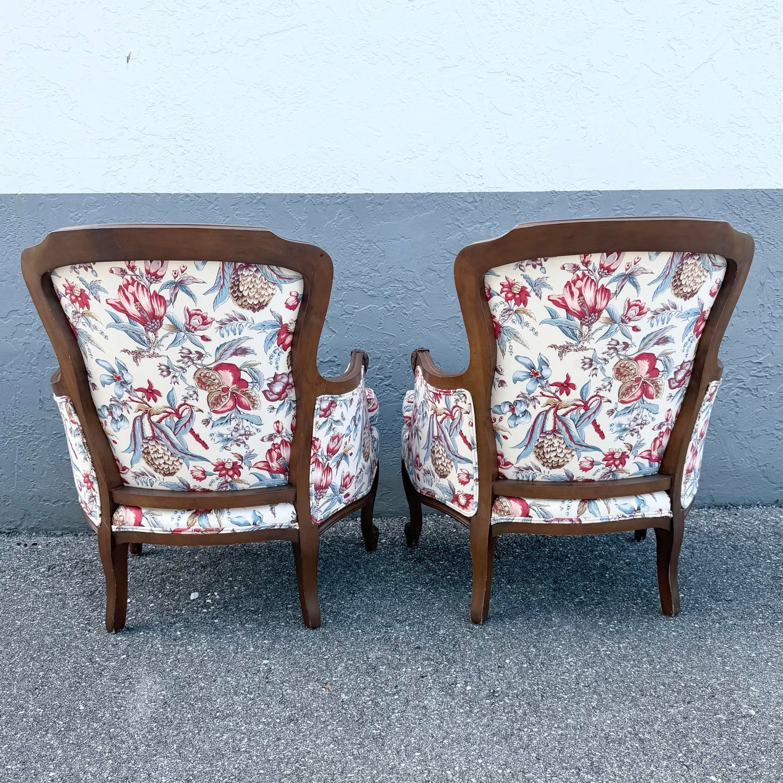 Vintage French Provincial Floral Upholstery Lounge Chairs - Pair - 5