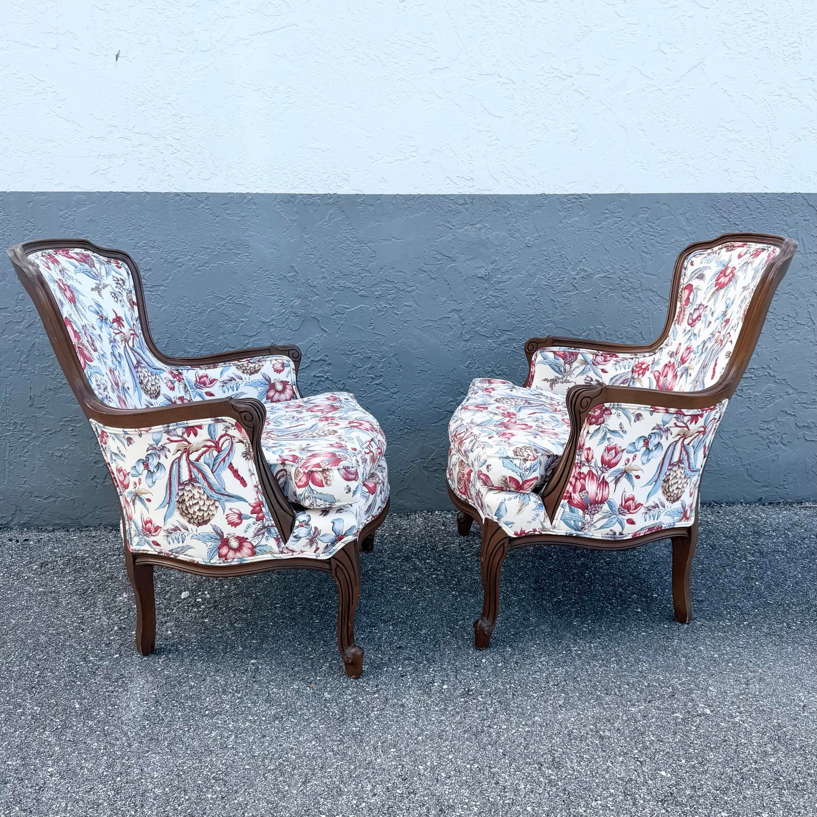 Vintage French Provincial Floral Upholstery Lounge Chairs - Pair - 6