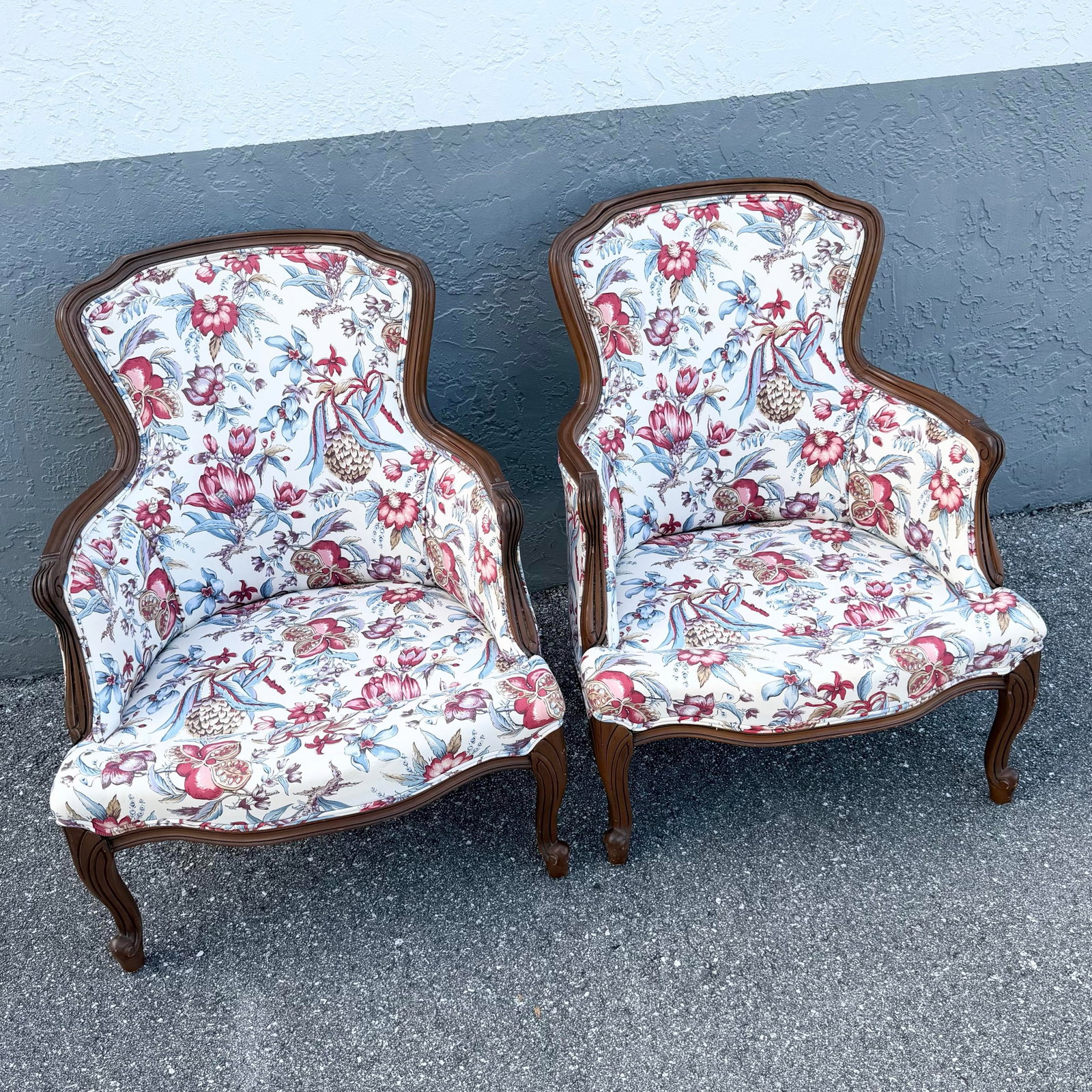 Vintage French Provincial Floral Upholstery Lounge Chairs - Pair - 7