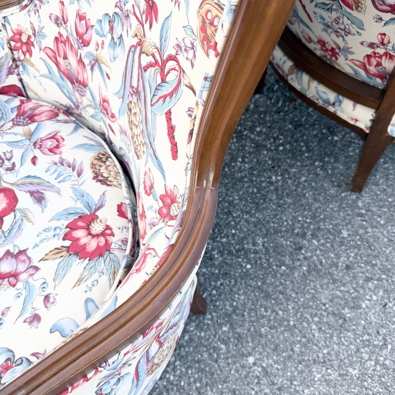 Vintage French Provincial Floral Upholstery Lounge Chairs - Pair - 9