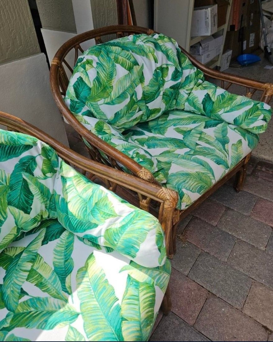 Reduced- Vintage Pair Bamboo Club Chair With Custom Upholstery - 2