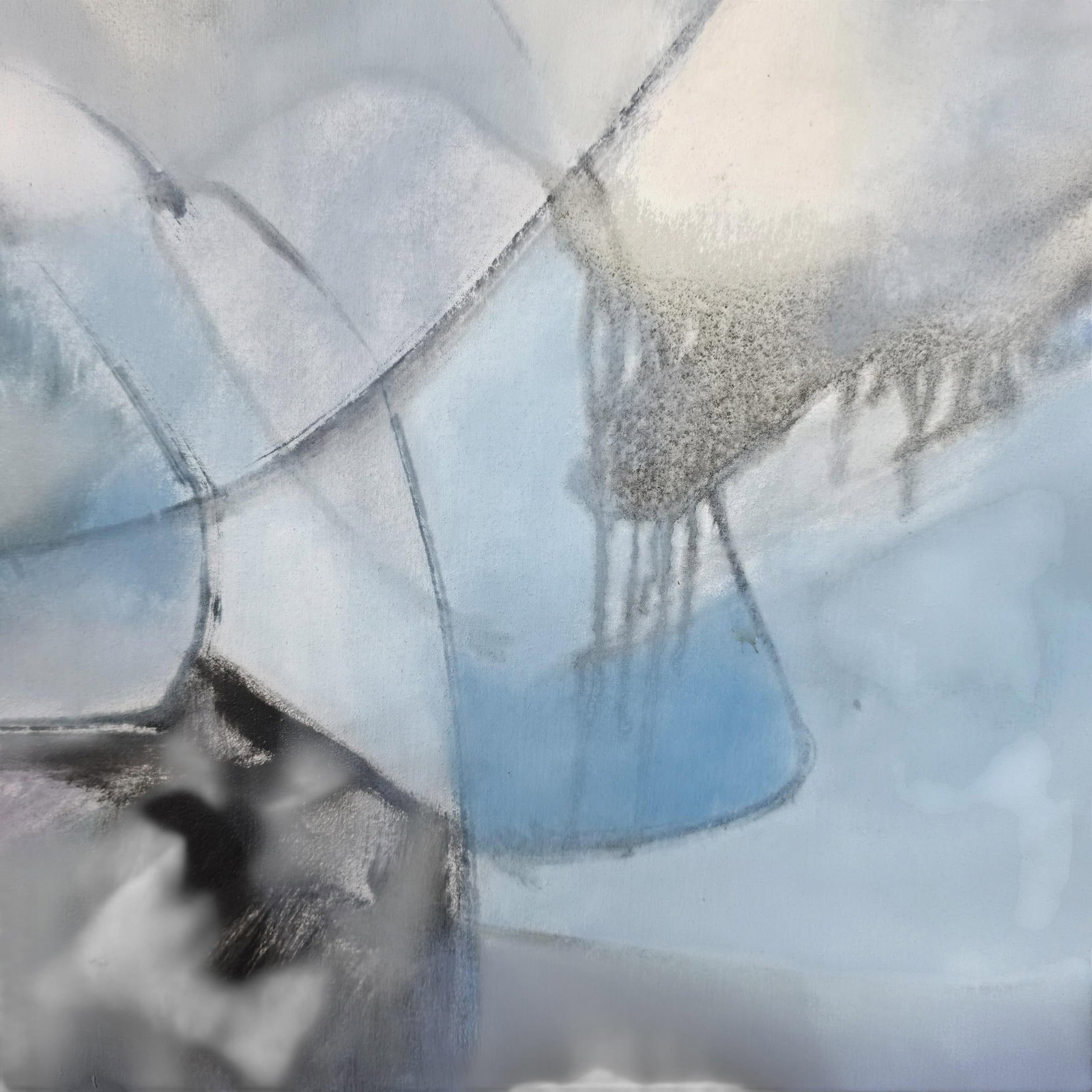 Late 20th Century Postmodern Abstract Expressionist Blue & Slate Painting - Companion Piece Signed - 3