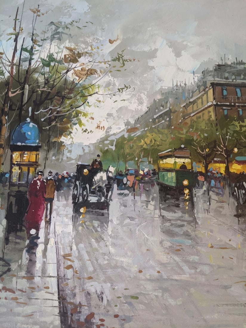 Late 20th Century Large Contemporary Impressionist Paris Street Scene Oil Painting on Canvas, Signed - 12