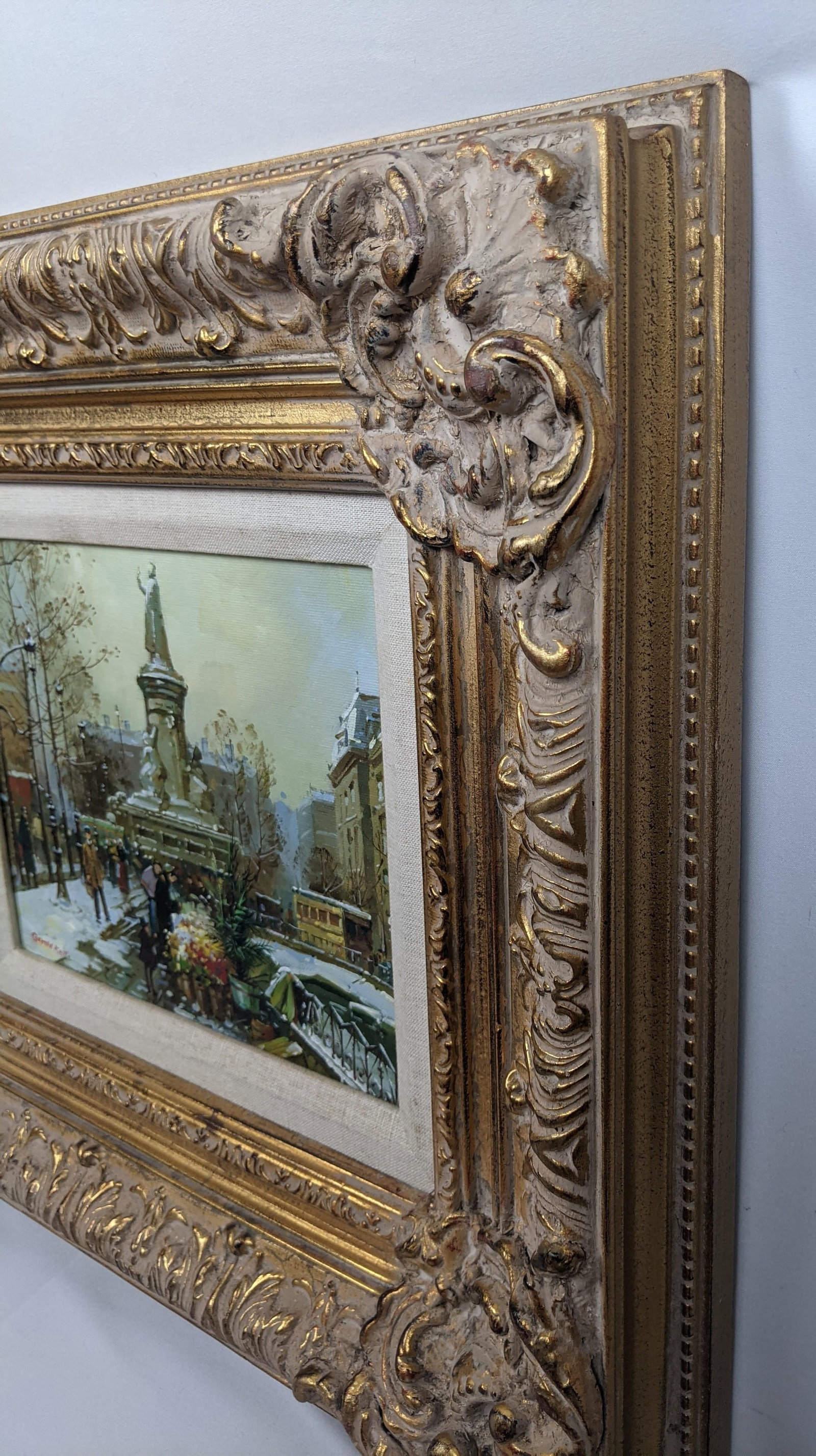 Framed European Winter Street Scene Original Oil Painting Signed Gerald Kott, Mid-20th Century - 12