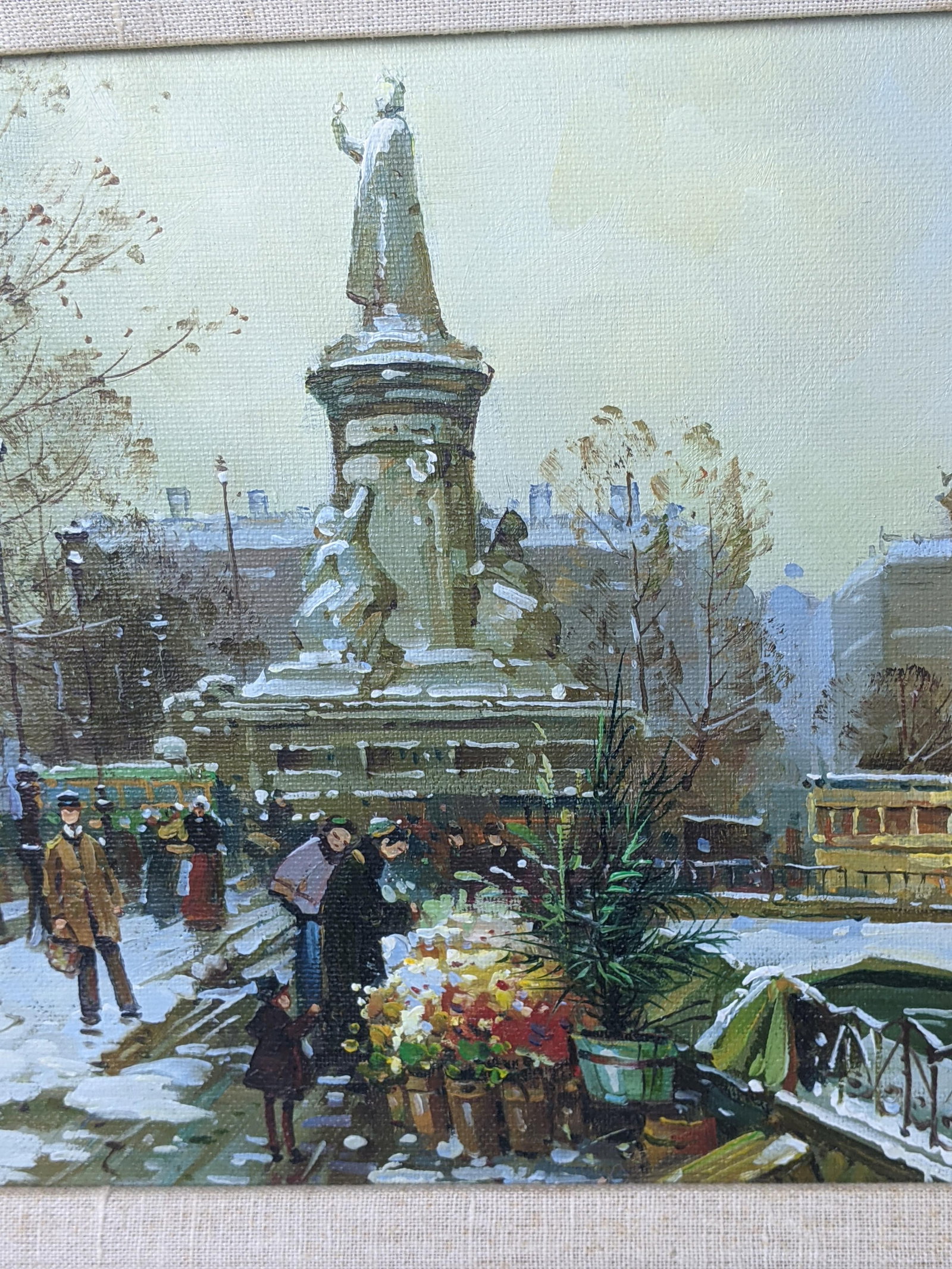 Framed European Winter Street Scene Original Oil Painting Signed Gerald Kott, Mid-20th Century - 14