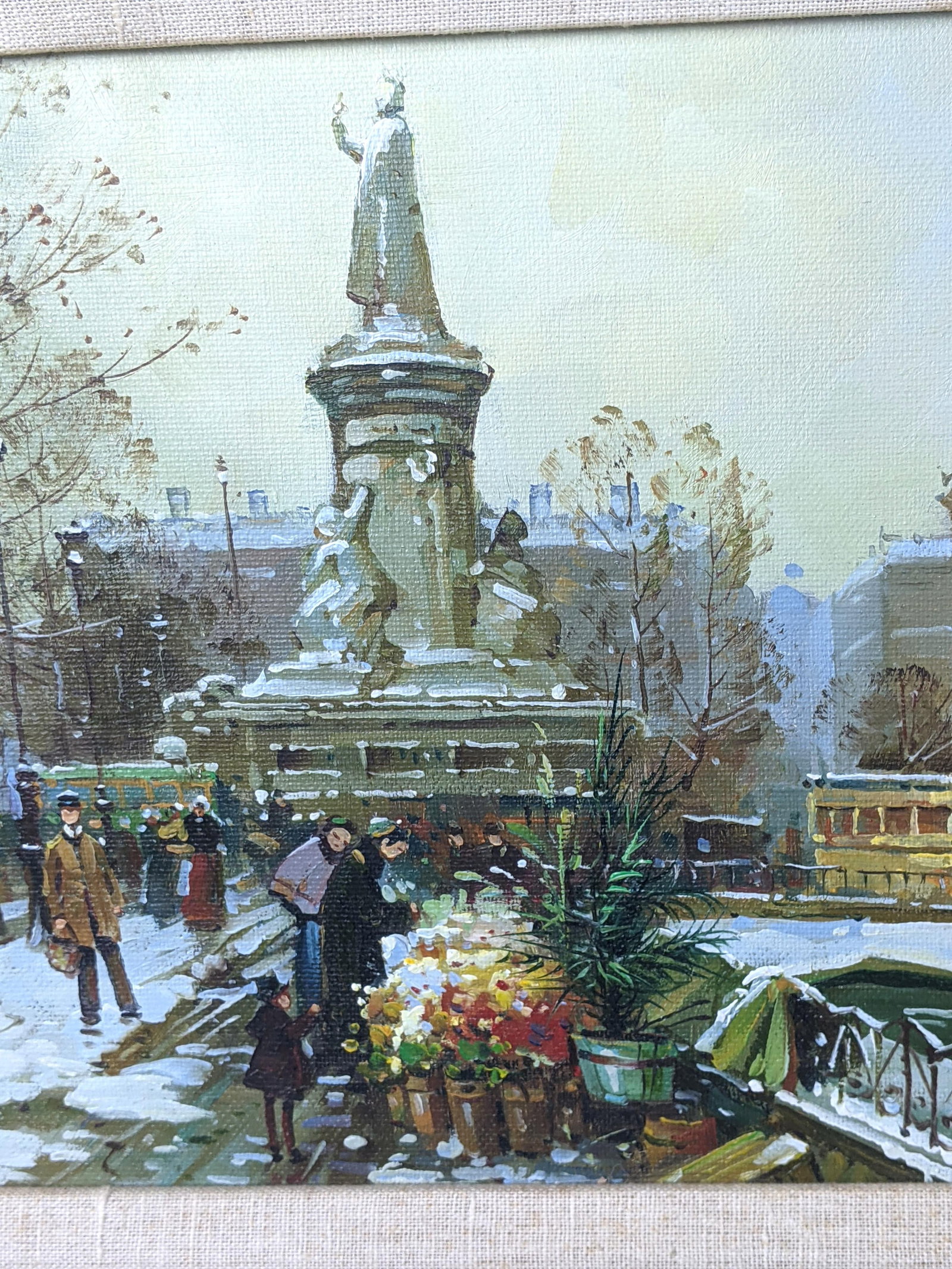 Framed European Winter Street Scene Original Oil Painting Signed Gerald Kott, Mid-20th Century - 5