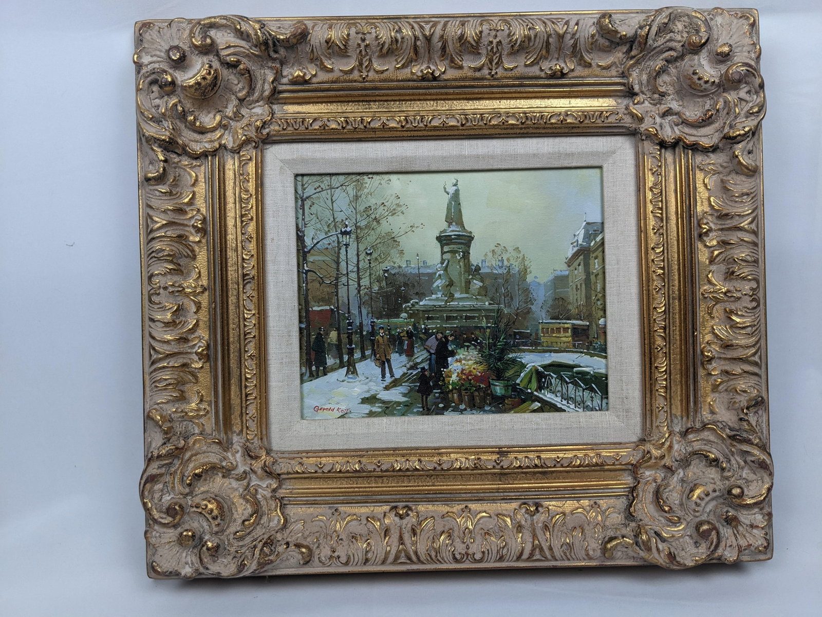Framed European Winter Street Scene Original Oil Painting Signed Gerald Kott, Mid-20th Century - 7