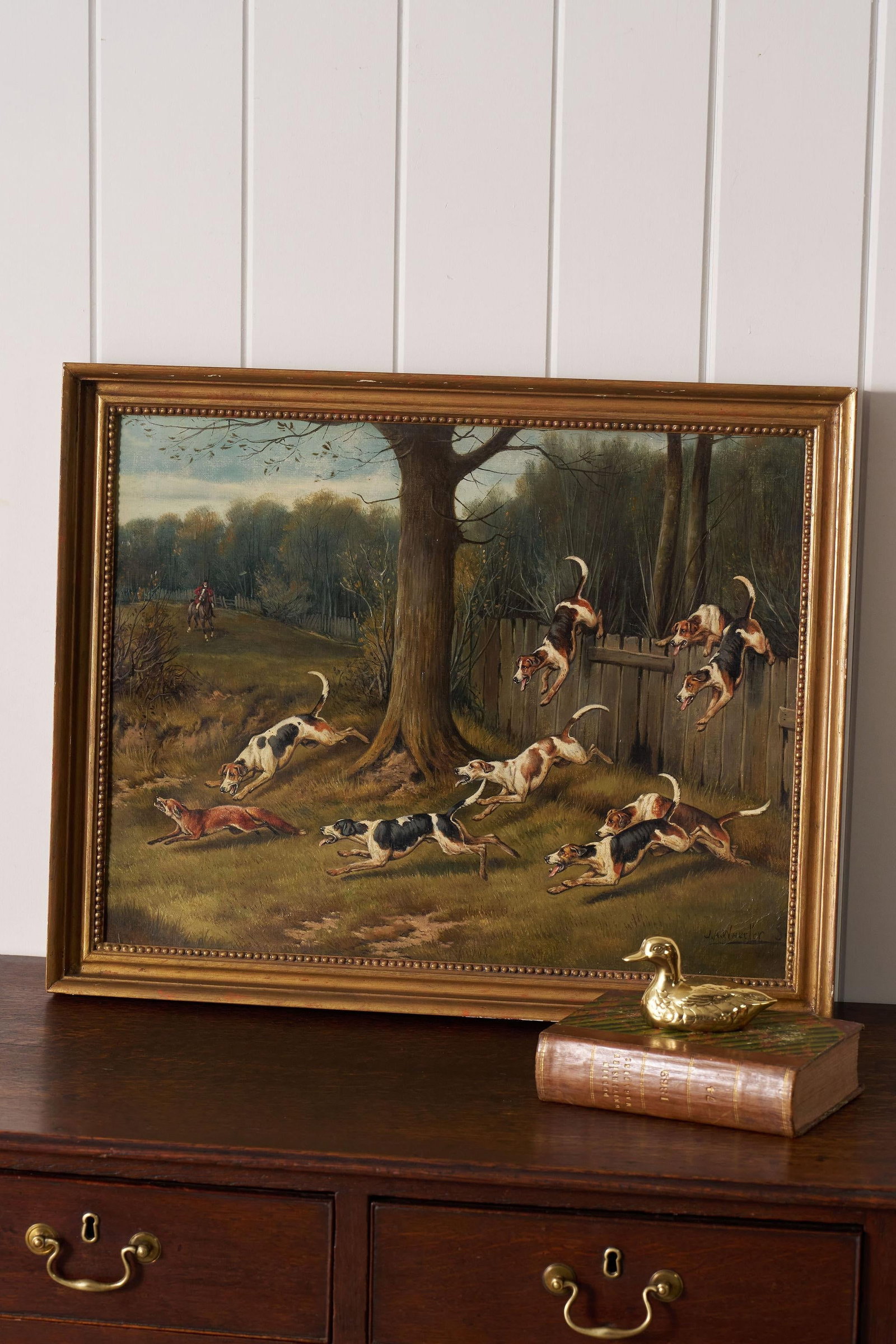 19th Century Oil on Board 'Gone Away' Signed by John Arnold Wheeler (1821-1903) in Gold Frame - 2