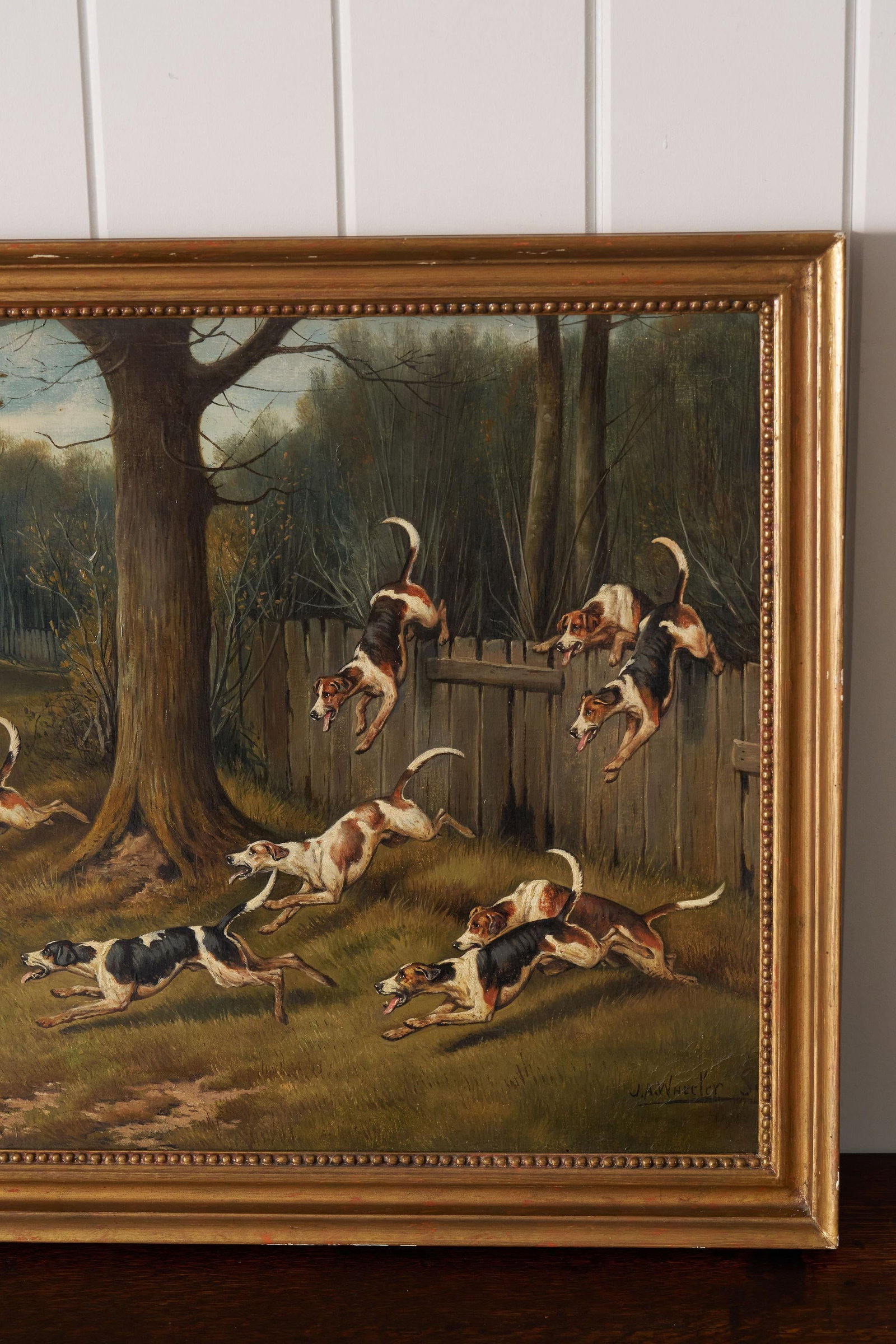 19th Century Oil on Board 'Gone Away' Signed by John Arnold Wheeler (1821-1903) in Gold Frame - 3