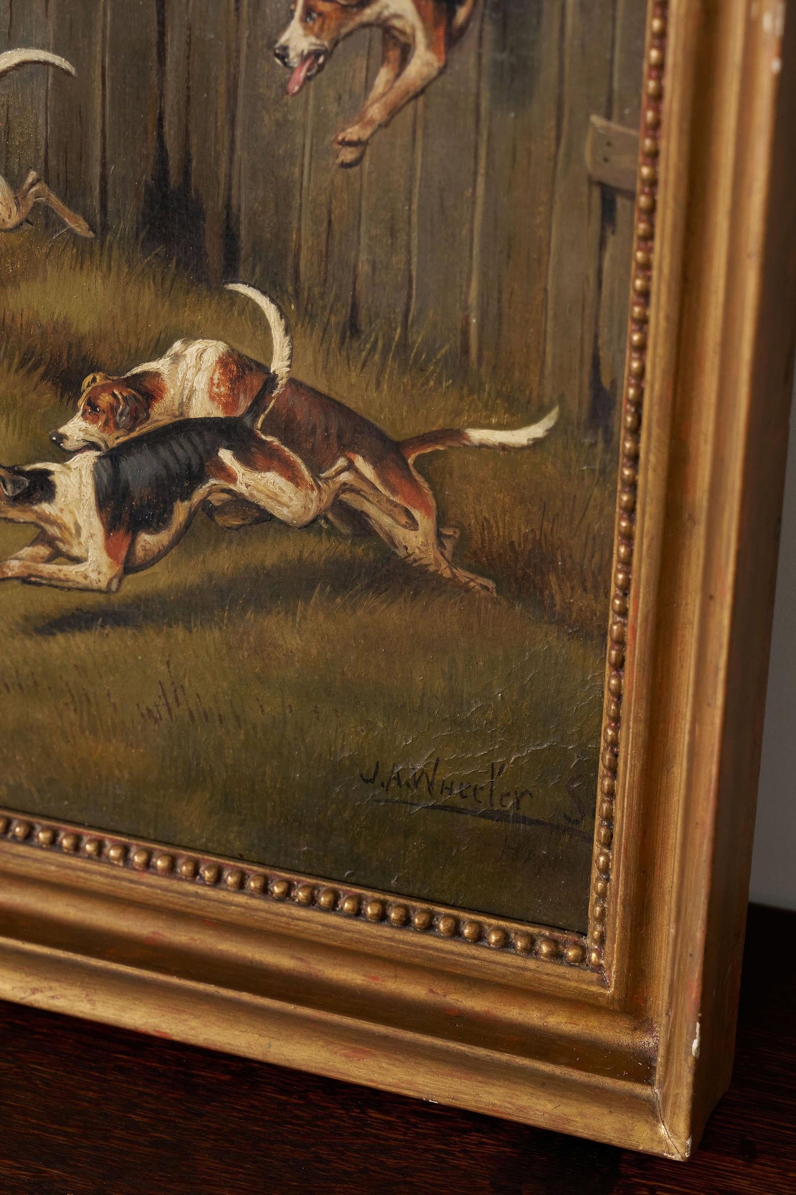 19th Century Oil on Board 'Gone Away' Signed by John Arnold Wheeler (1821-1903) in Gold Frame - 5