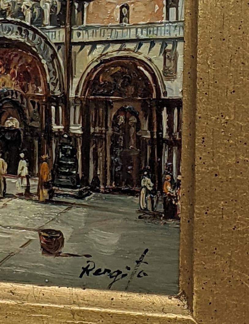 Framed Venetian Piazza San Marco Original Oil Painting Signed Rergito, Mid-20th Century - 2