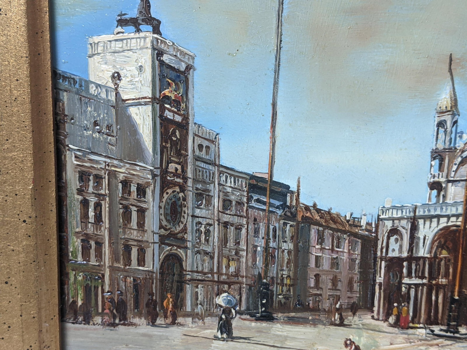Framed Venetian Piazza San Marco Original Oil Painting Signed Rergito, Mid-20th Century - 6