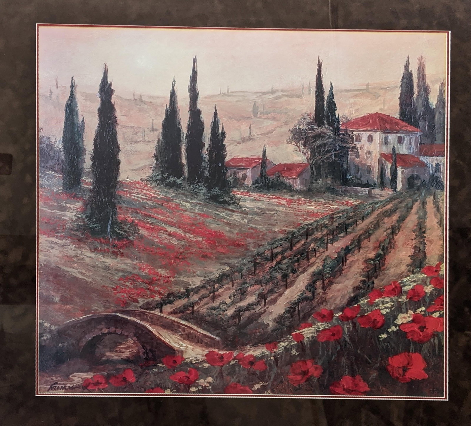 Late 20th Century Signed Fronckowiak "Poppies of Toscano I & II" Framed Fine Art Print Pair - 11