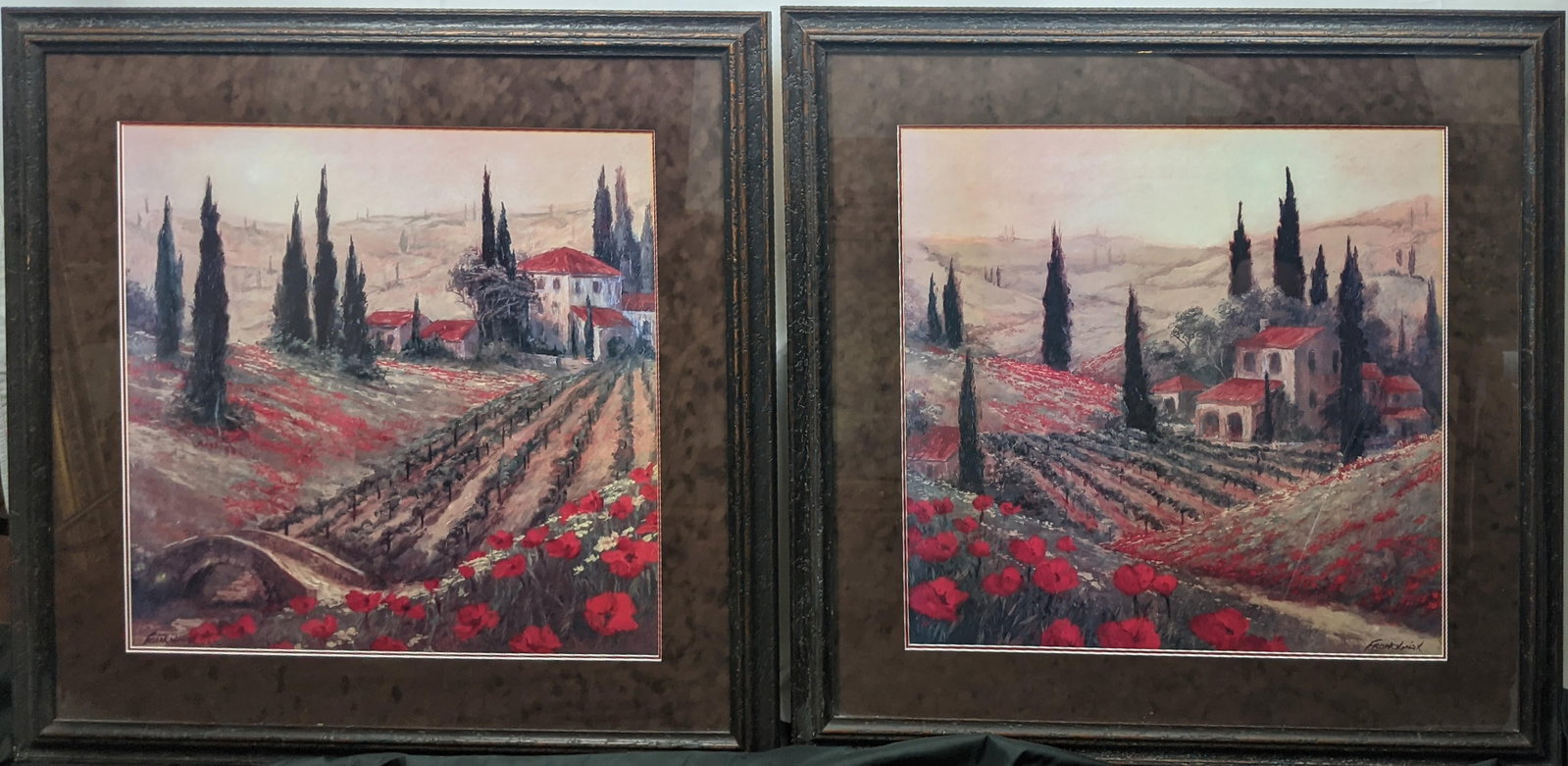 Late 20th Century Signed Fronckowiak "Poppies of Toscano I & II" Framed Fine Art Print Pair - 12