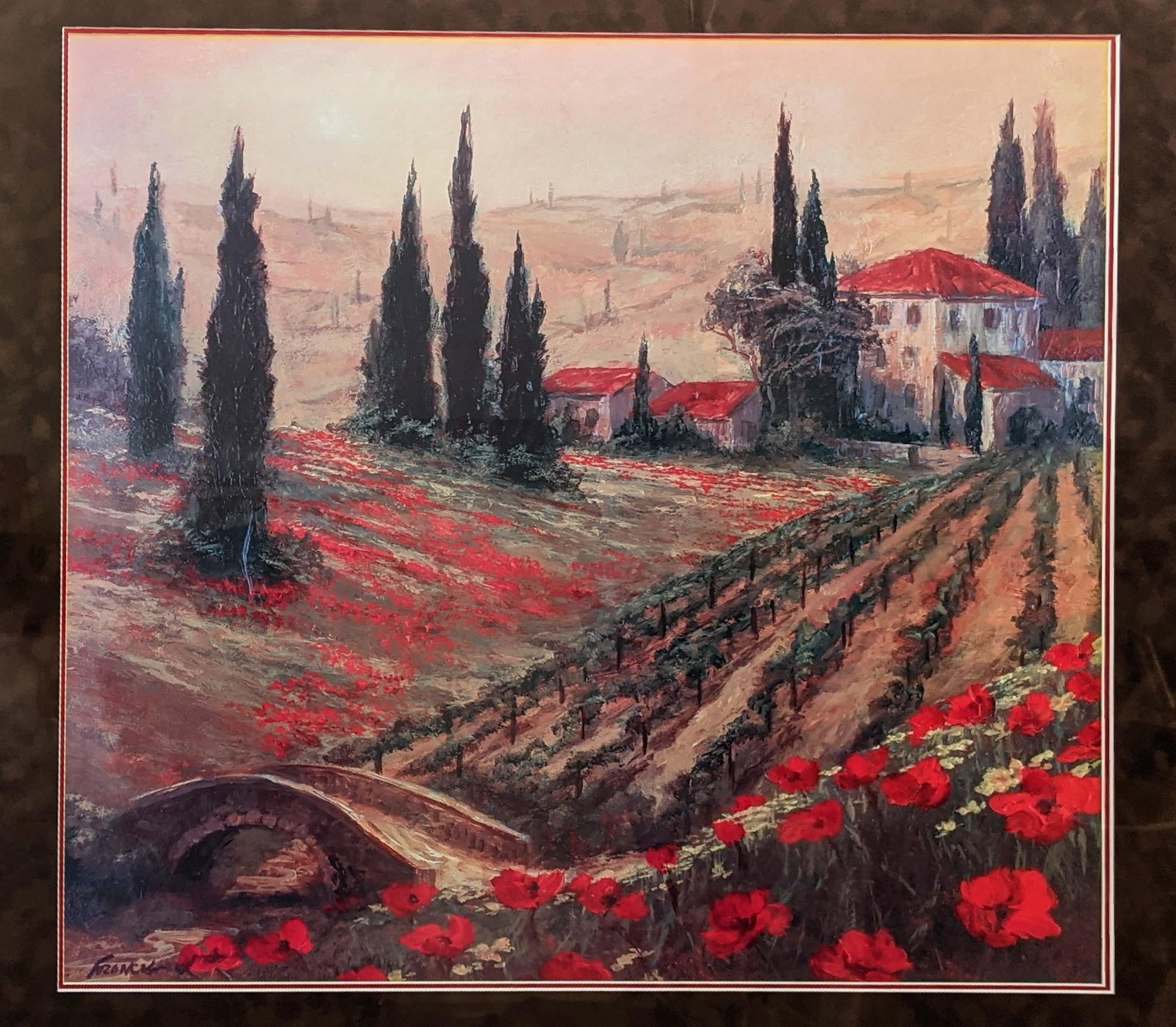 Late 20th Century Signed Fronckowiak "Poppies of Toscano I & II" Framed Fine Art Print Pair - 14