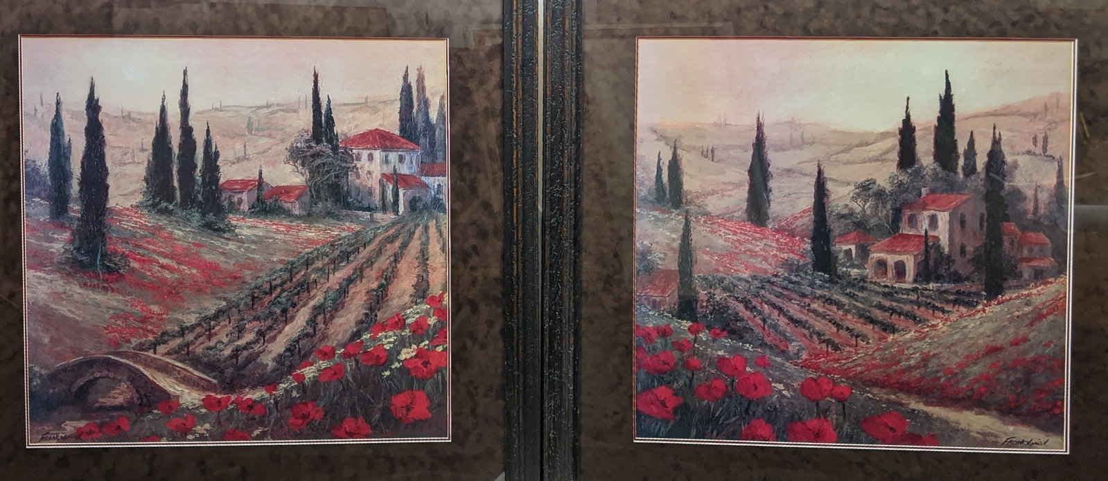 Late 20th Century Signed Fronckowiak "Poppies of Toscano I & II" Framed Fine Art Print Pair - 9