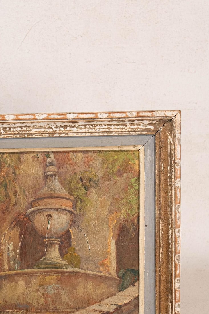 Early 20th Century Framed French Fountain Landscape Oil Painting - 2