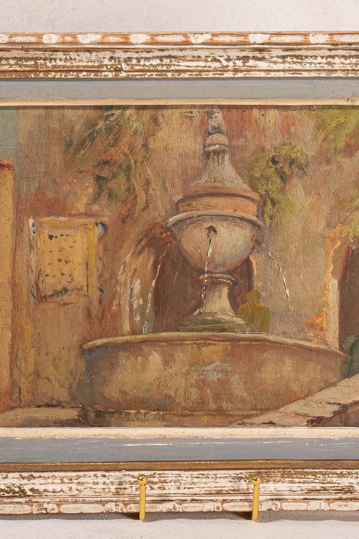 Early 20th Century Framed French Fountain Landscape Oil Painting - 3