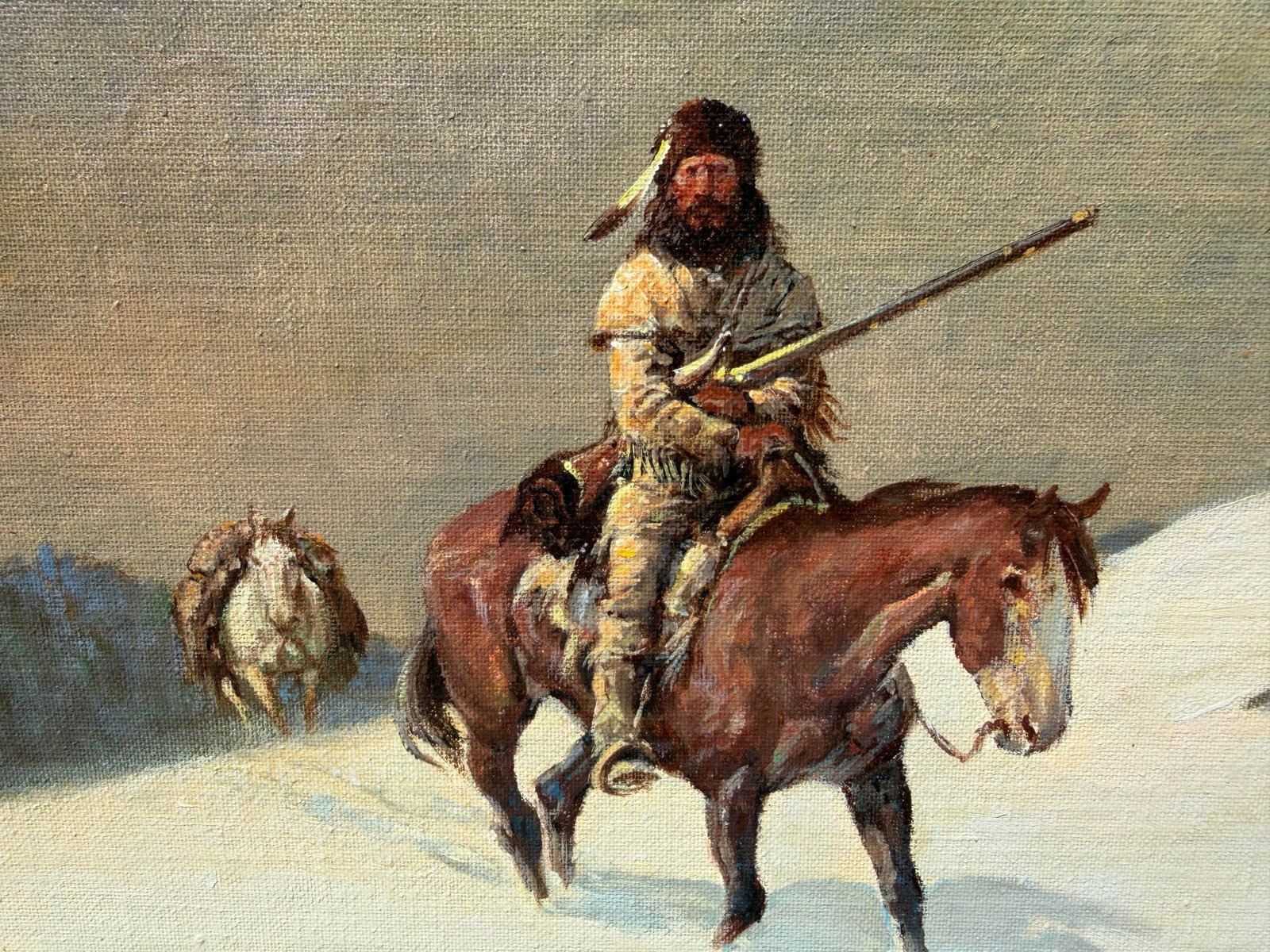 Late 20th Century Shep Chadhorn Original Western Oil Painting "Lone Hunter", Signed by the Artist - 3