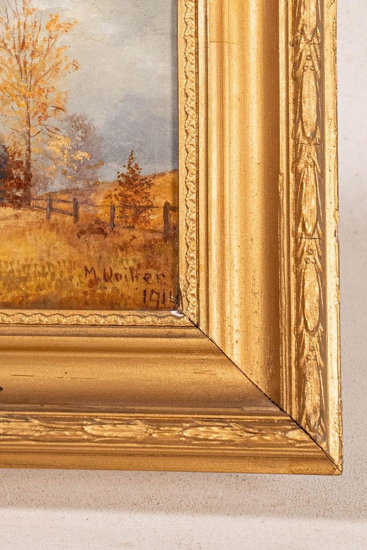 Signed Original Oil on Canvas by M. Quilter (British), Dated 1914 "Late Summer Dales" - 4