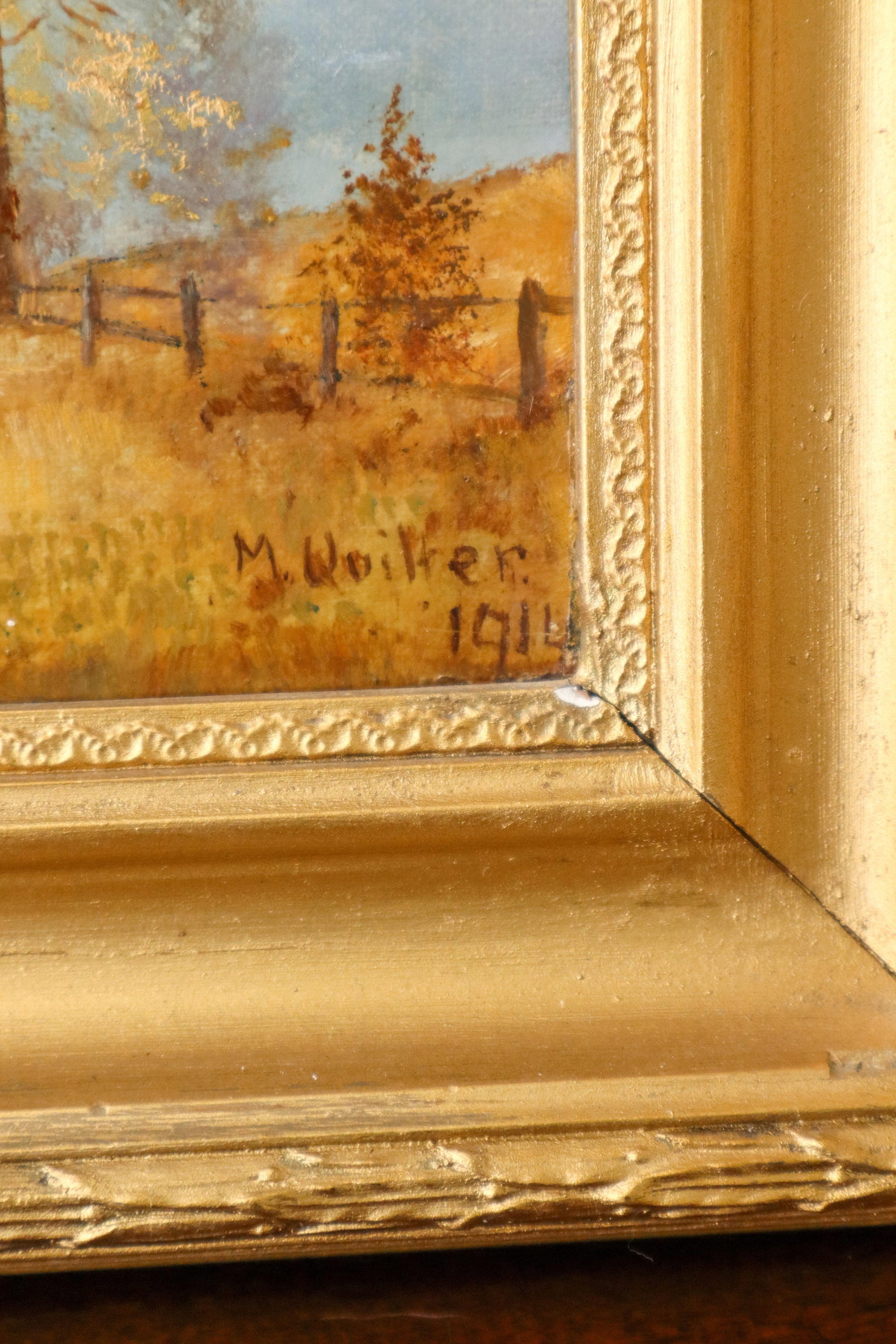 Signed Original Oil on Canvas by M. Quilter (British), Dated 1914 "Late Summer Dales" - 5