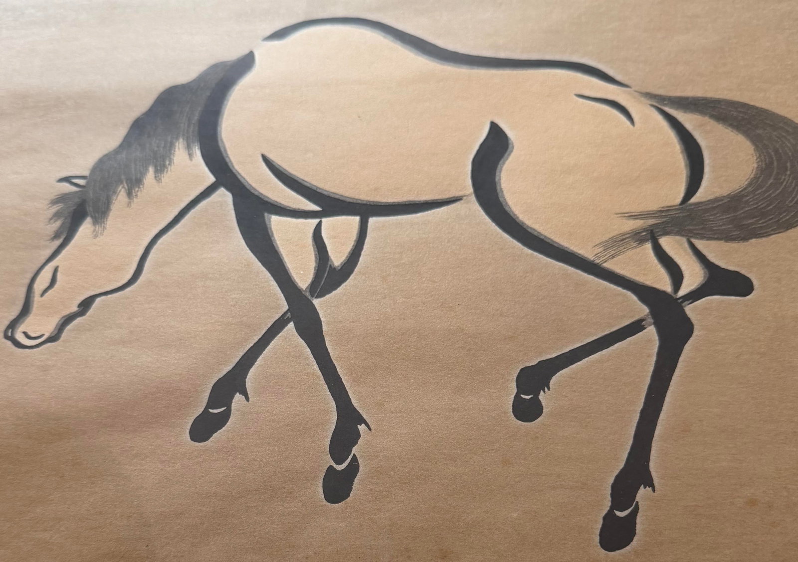 Mid Century Modern Japanese Woodblock Print of a Horse as Signed by the Artist Artist, Yoshijiro "Mo - 2