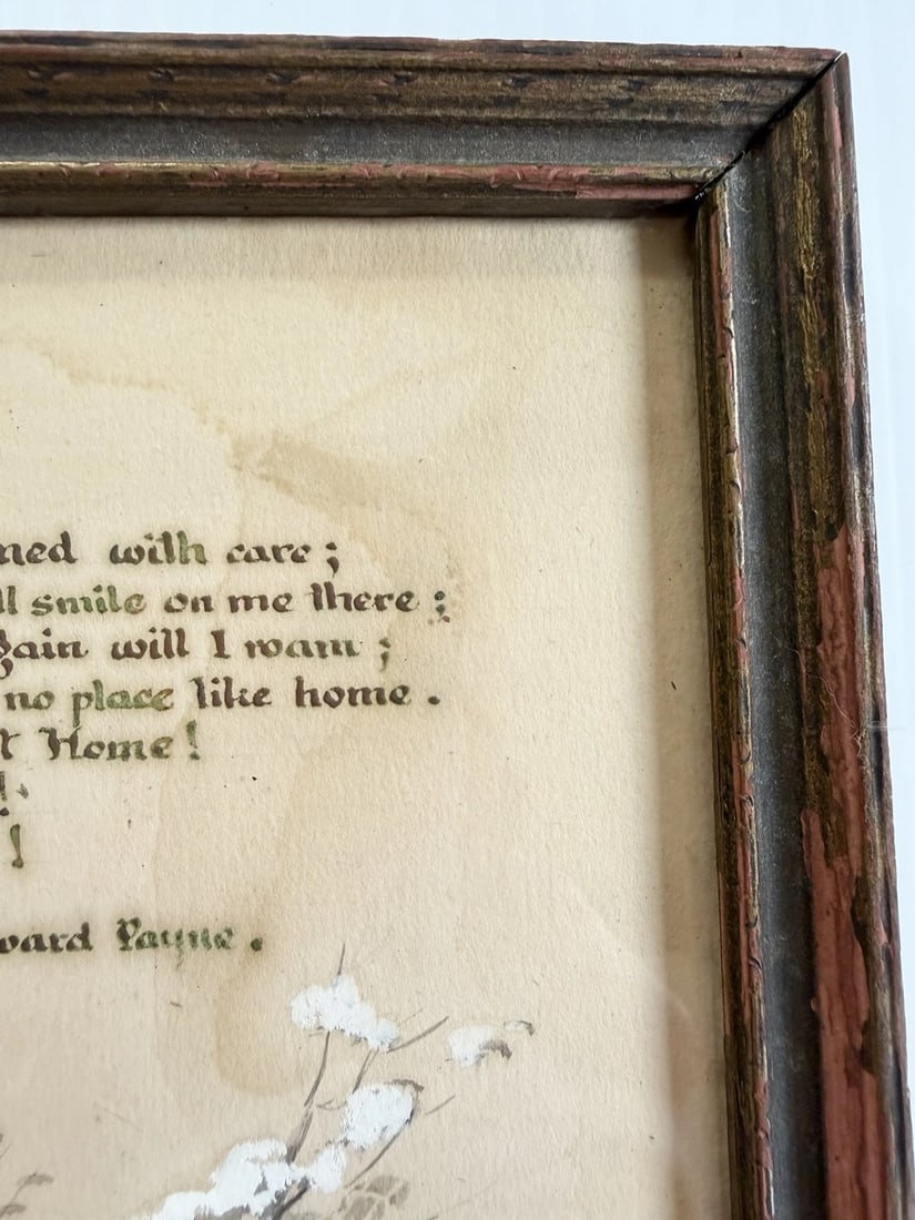 Antique Watercolor Painting of Homestead & Barn in Winter W/ Home Sweet Home Poem - 5