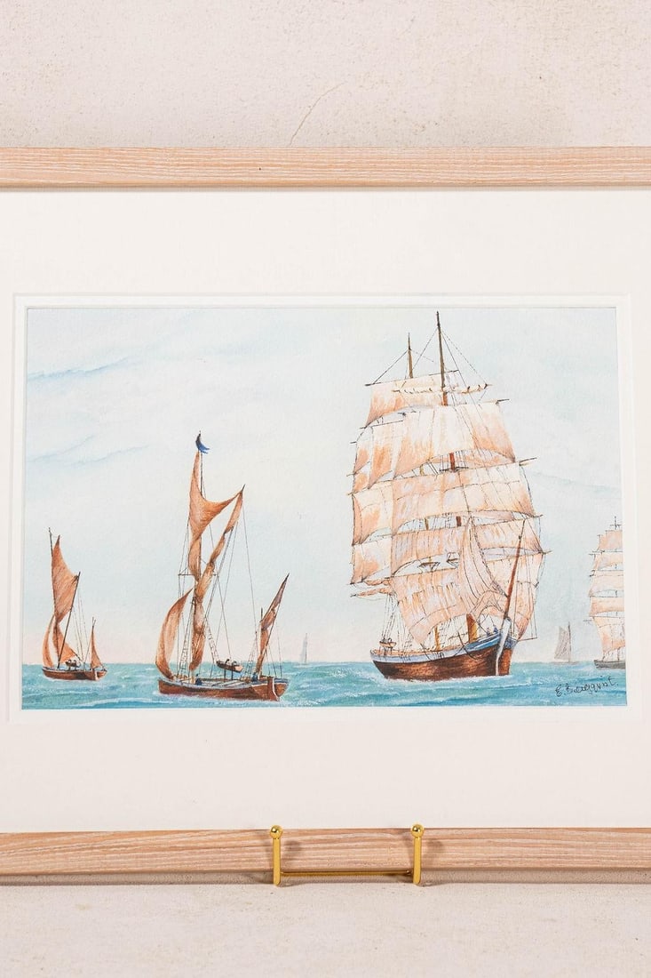 Mid 20th Century Original Watercolor "Underway" by Elizabeth Bergovist - 3