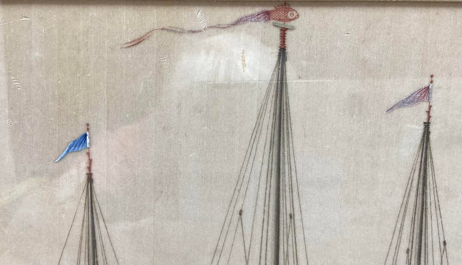 Late 19th C Watercolor on Rice Paper of Chinese Junk Boat - 4