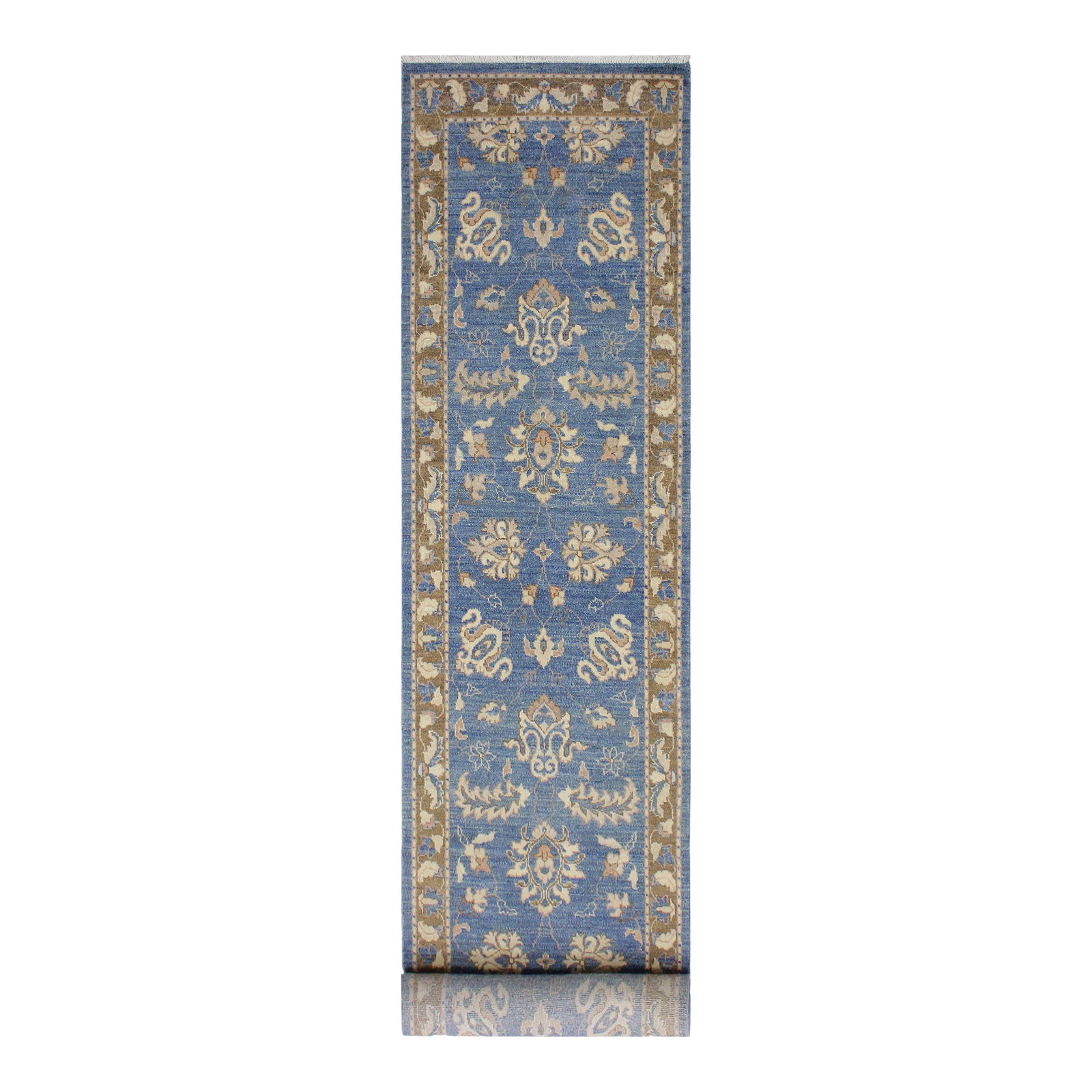 Classic Ziegler Rust Blue Hand-Knotted Wool Runner - 2'8'' X 9'3'': "Enhance the ambiance of your home with this magnificent Persian-influenced Turkish hand-knotted rug made by skilled artisans capable of creating the most exceptional vegetable dyes and hand-spun