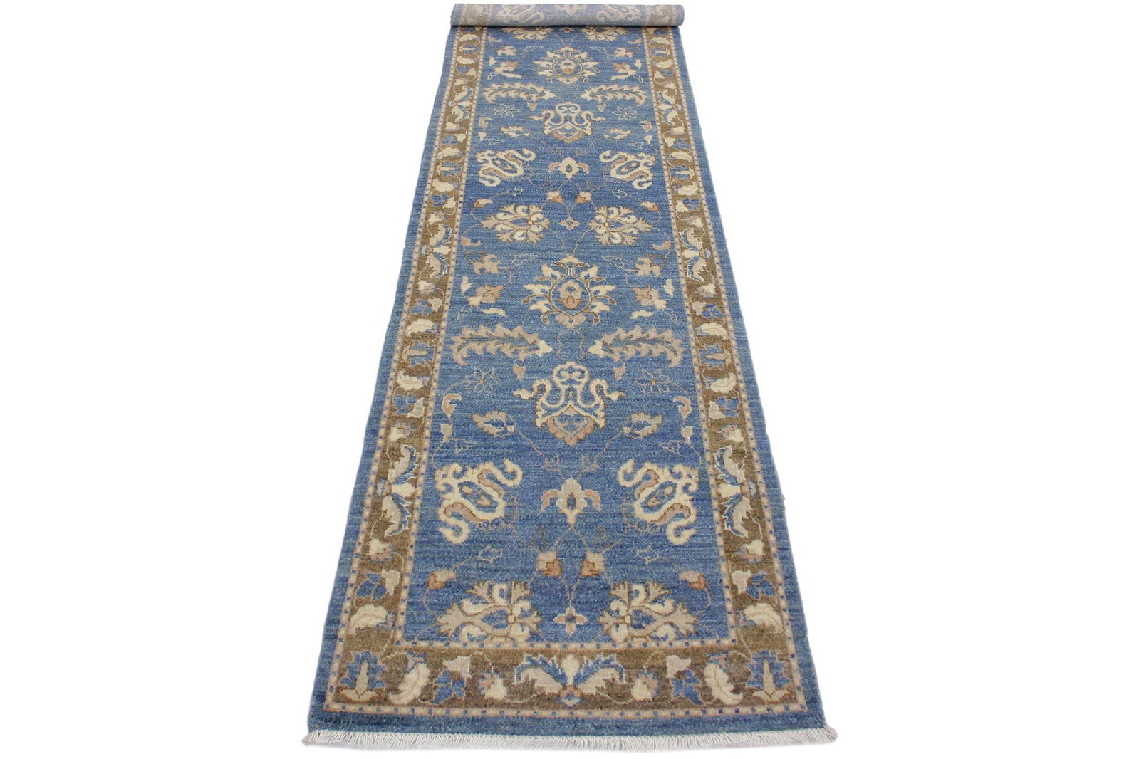 Classic Ziegler Rust Blue Hand-Knotted Wool Runner - 2'8'' X 9'3'' - 4