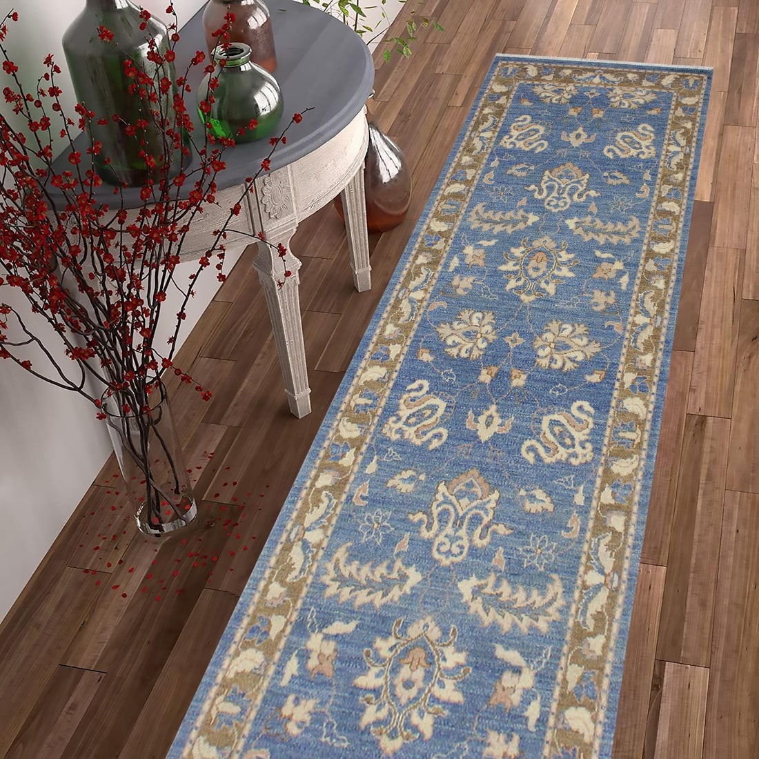 Classic Ziegler Rust Blue Hand-Knotted Wool Runner - 2'8'' X 9'3'' - 7