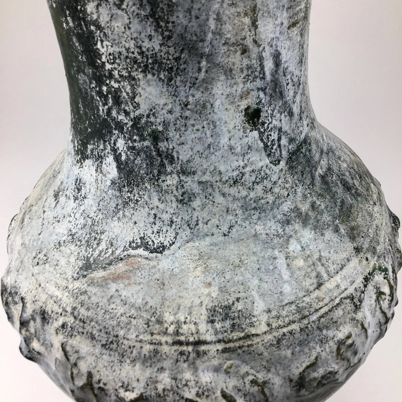 Large Green-Glazed & Silver Overtones Pottery Jar Vase - 10