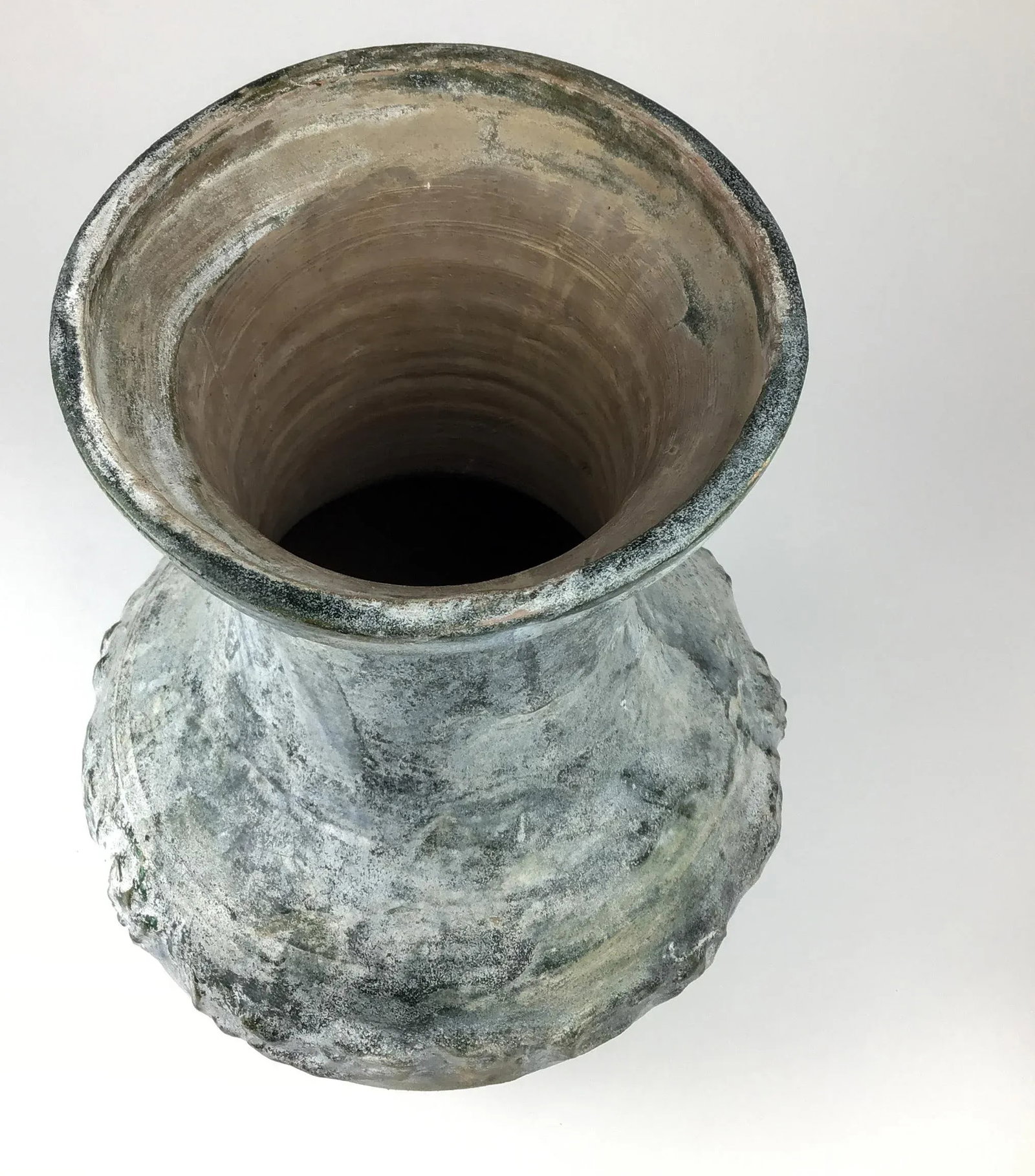 Large Green-Glazed & Silver Overtones Pottery Jar Vase - 3