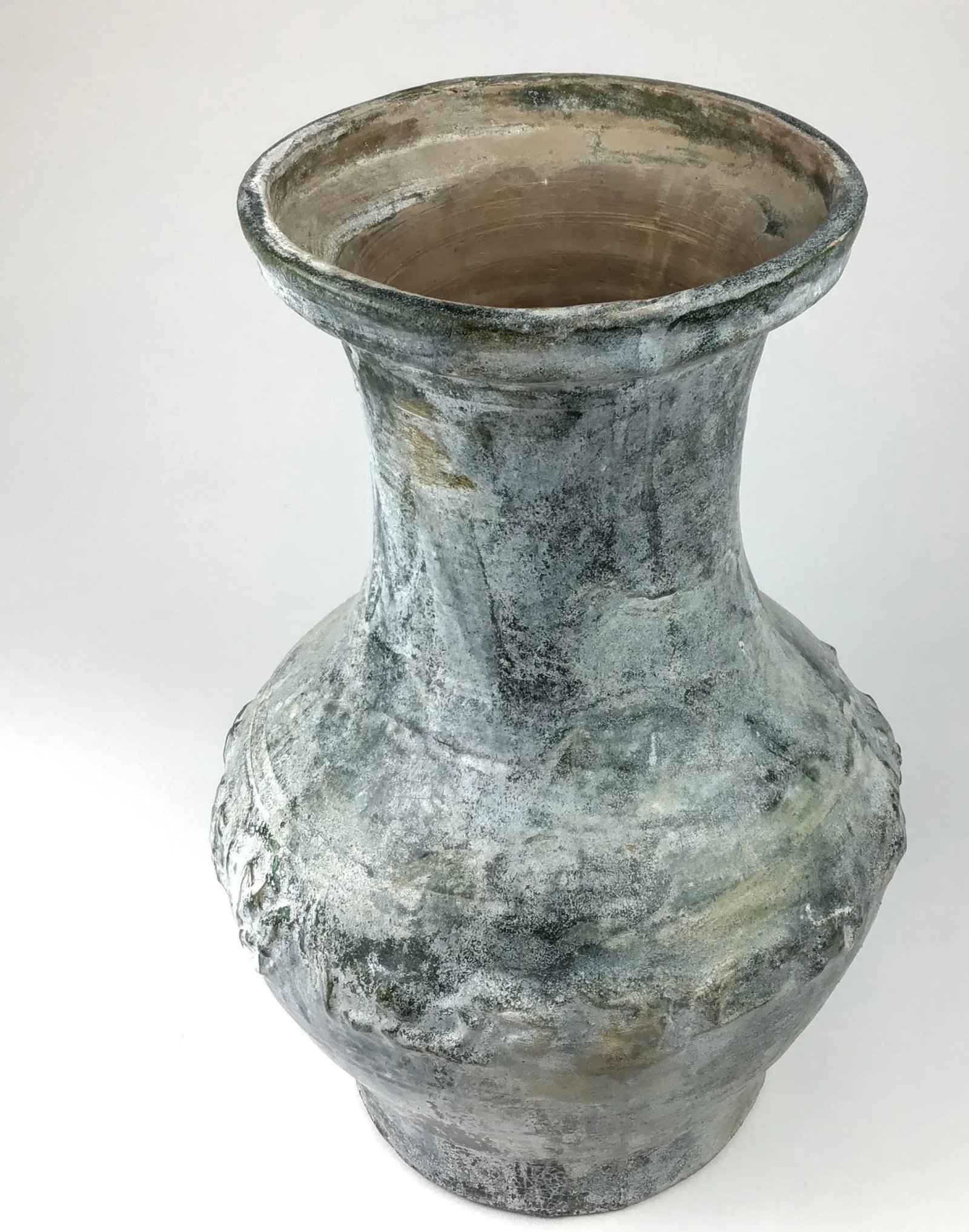 Large Green-Glazed & Silver Overtones Pottery Jar Vase - 4