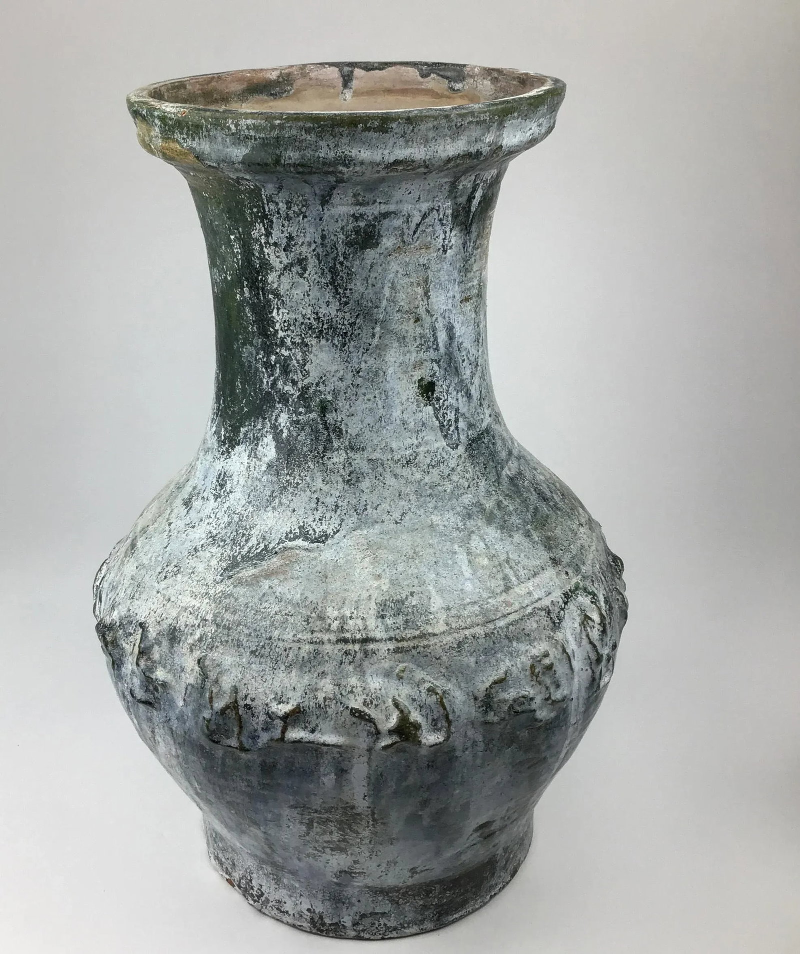 Large Green-Glazed & Silver Overtones Pottery Jar Vase - 5