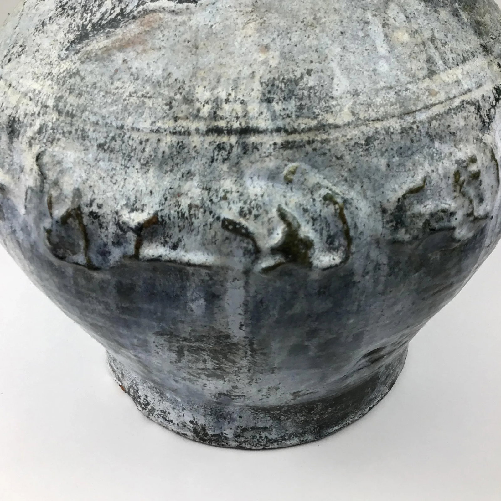 Large Green-Glazed & Silver Overtones Pottery Jar Vase - 7