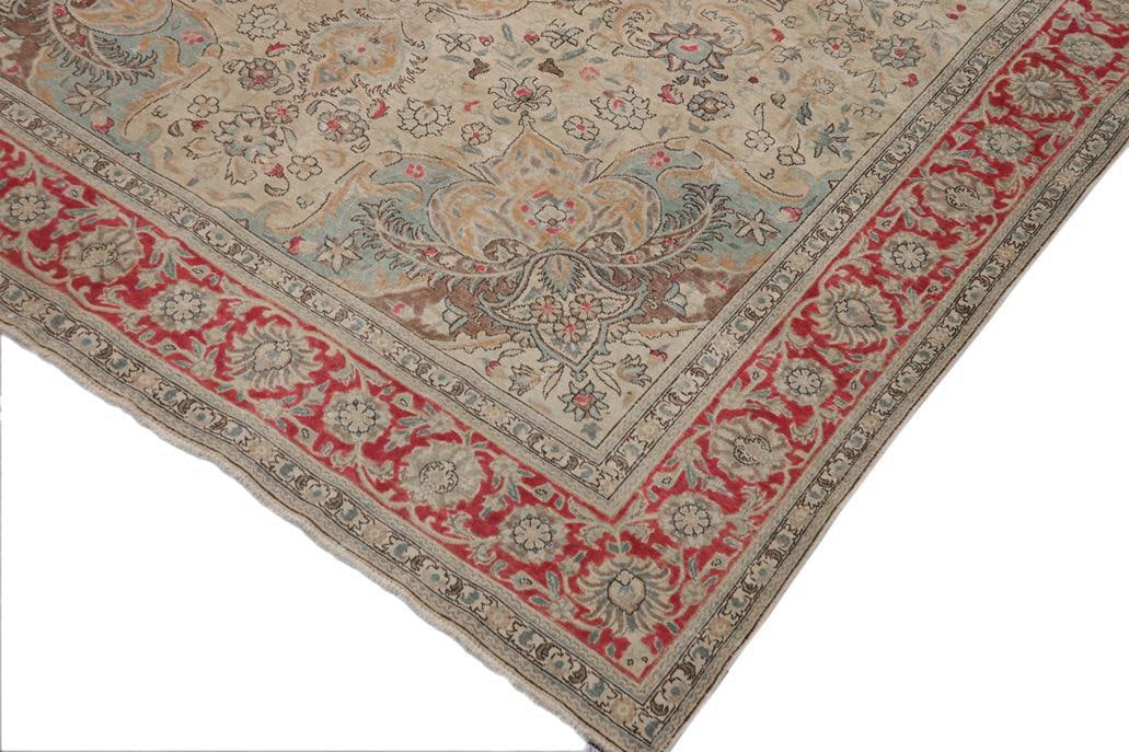 Shabby Chic Vintage Beige/Red Wool Rug - 8'8'' X 11'4'' - 3