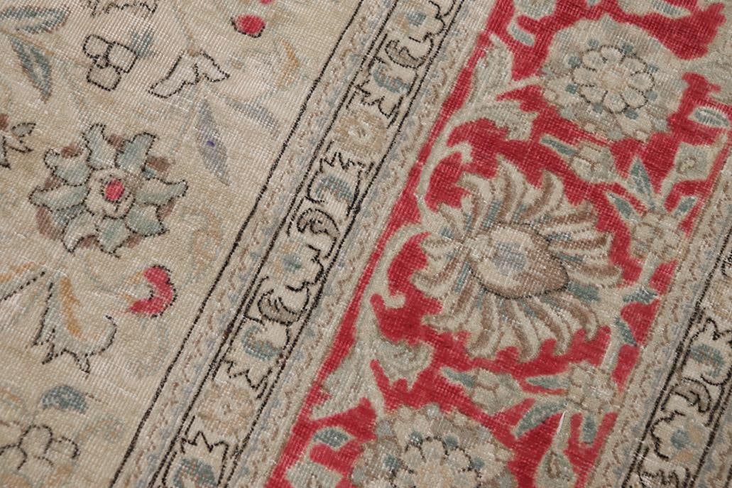 Shabby Chic Vintage Beige/Red Wool Rug - 8'8'' X 11'4'' - 5