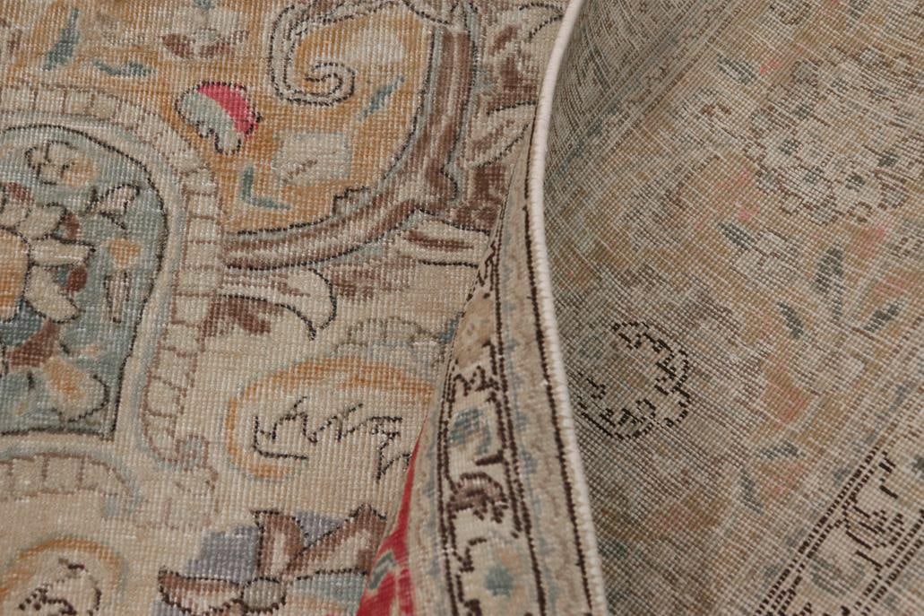 Shabby Chic Vintage Beige/Red Wool Rug - 8'8'' X 11'4'' - 7