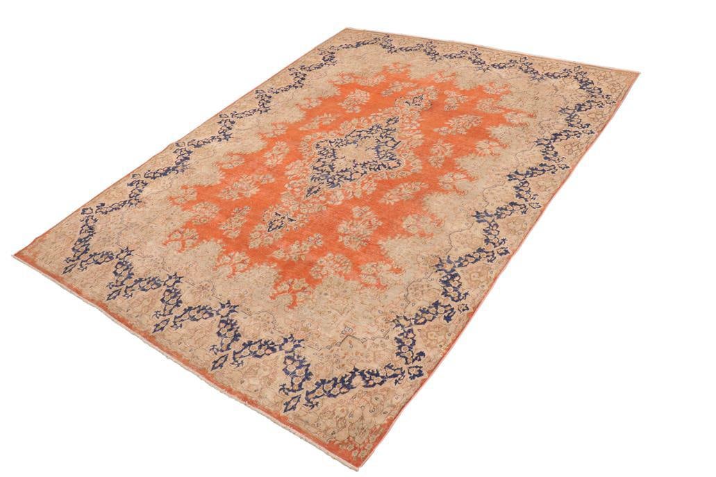 Shabby CHic 1990's Vintage Orange/Blue Wool Rug - 9'8'' X 12'11'' - 3